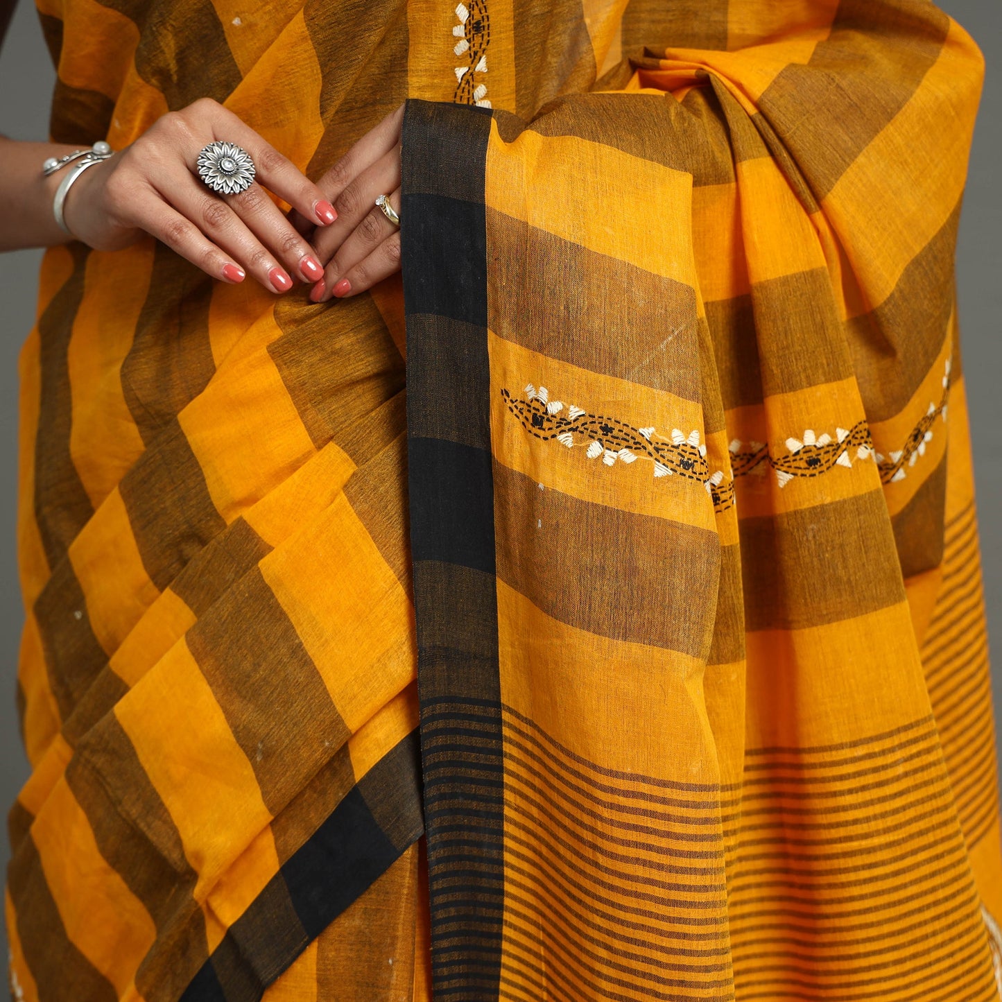Bengal Kantha Hand Embroidery Cotton Handloom Saree