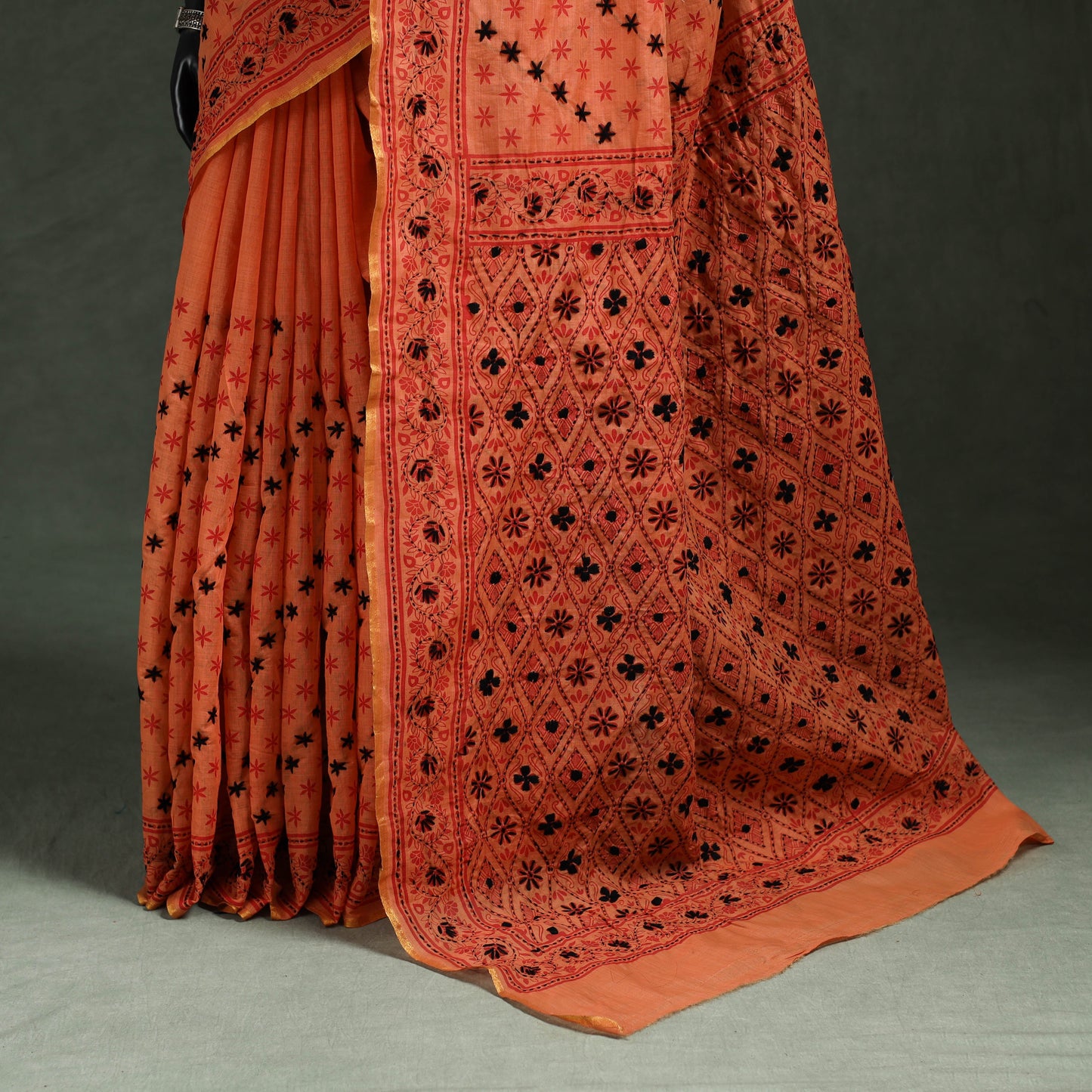 Bengal kantha hand embroidery silk cotton chapa work saree