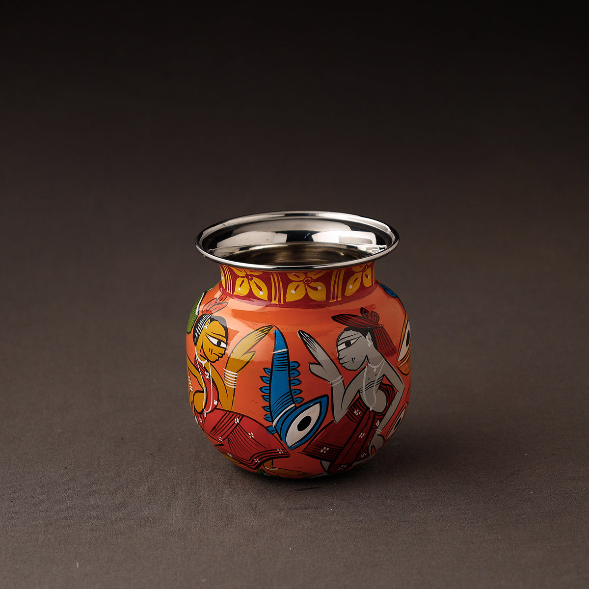 Bengal Patua Handpainted Stainless Steel Lota / Pooja Kalash