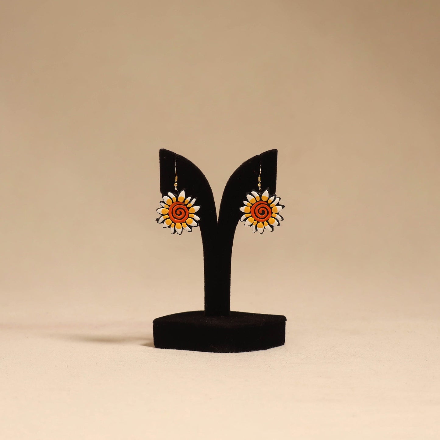 Bishnupur handpainted flower shape terracotta earrings 148
