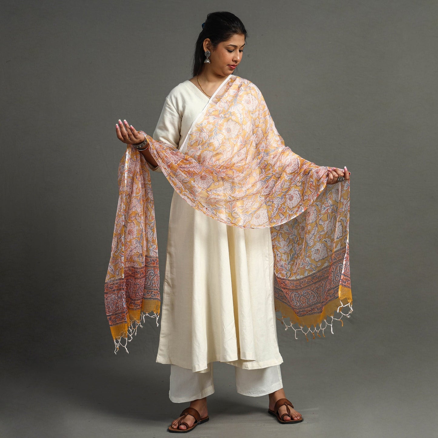 Block Print Kota Doria Cotton Sanganeri Dupatta