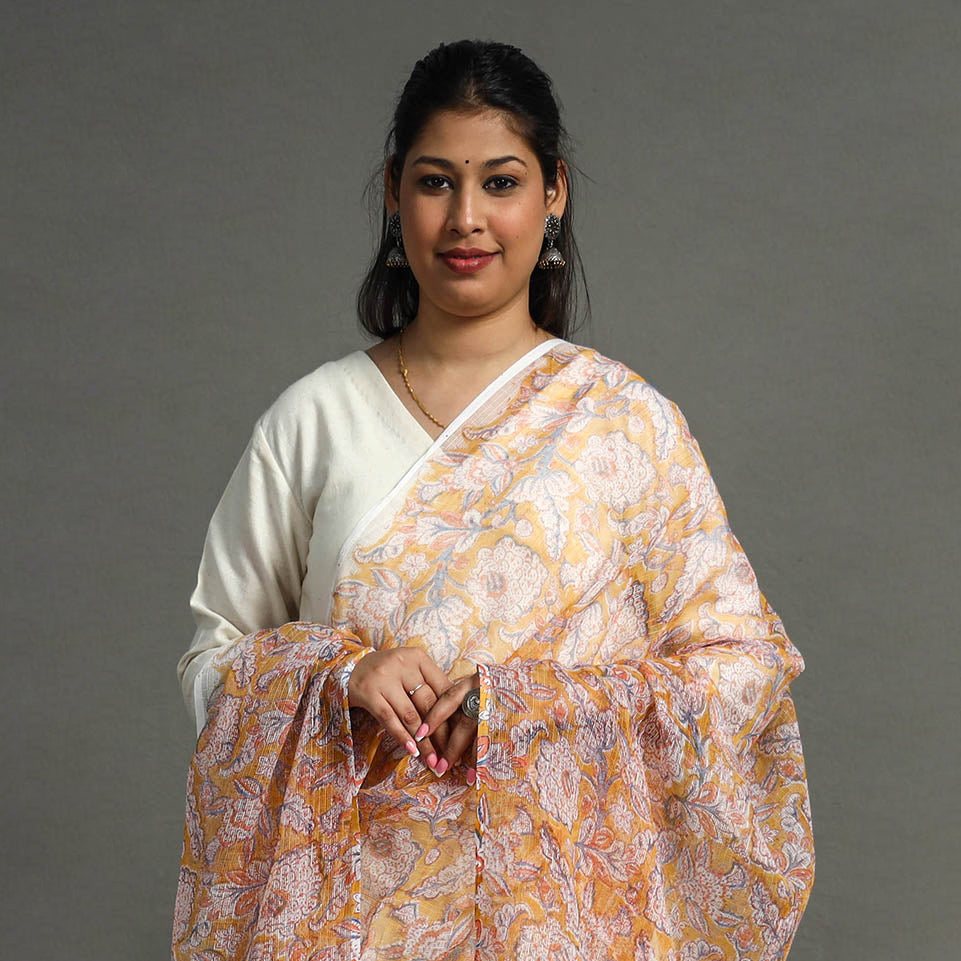 Block Print Kota Doria Cotton Sanganeri Dupatta