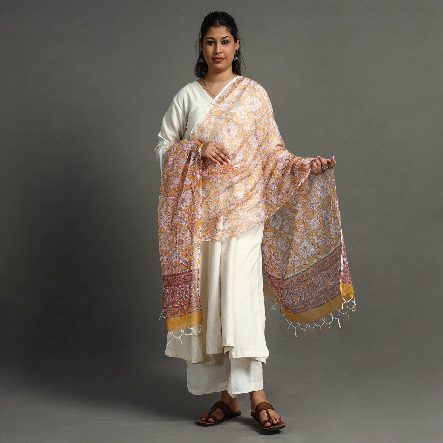 Block Print Kota Doria Cotton Sanganeri Dupatta