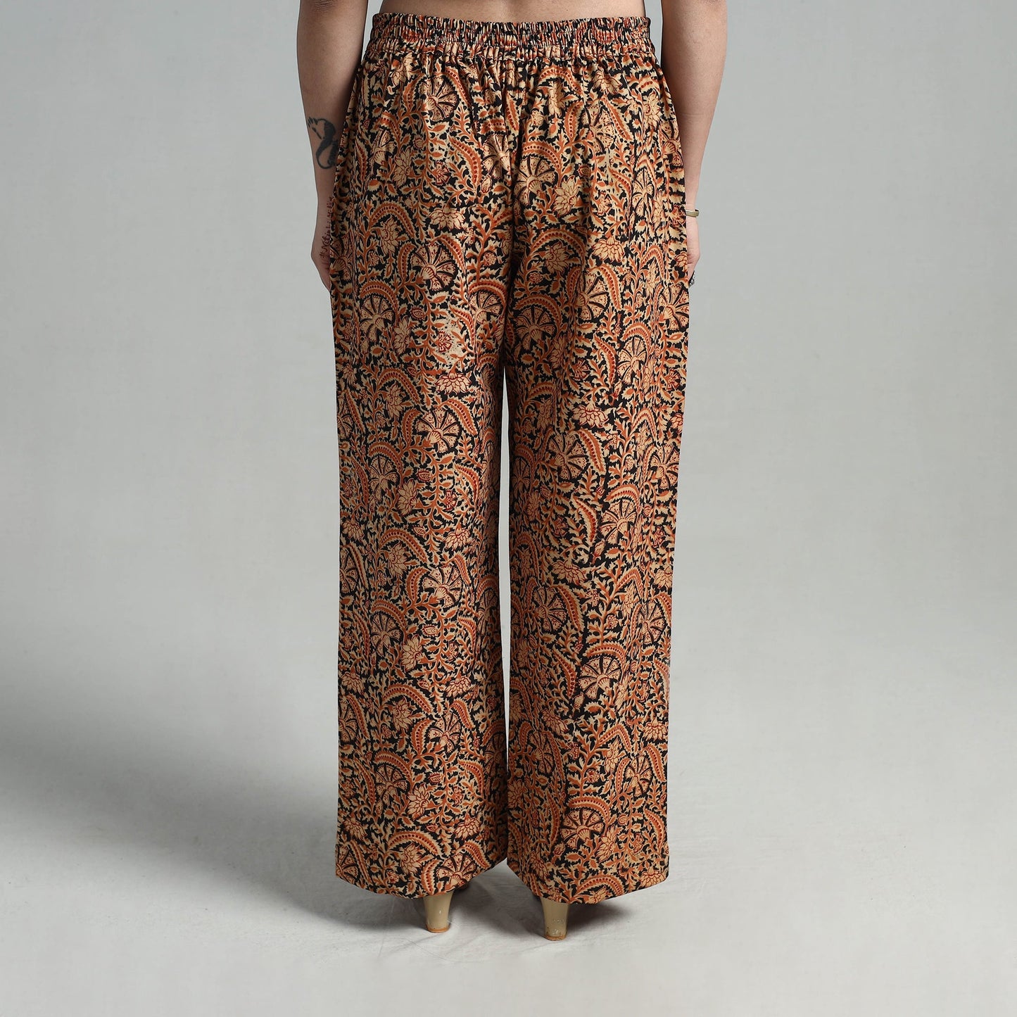 Orange - Block Printed Cotton Pedana Kalamkari Palazzo 03
