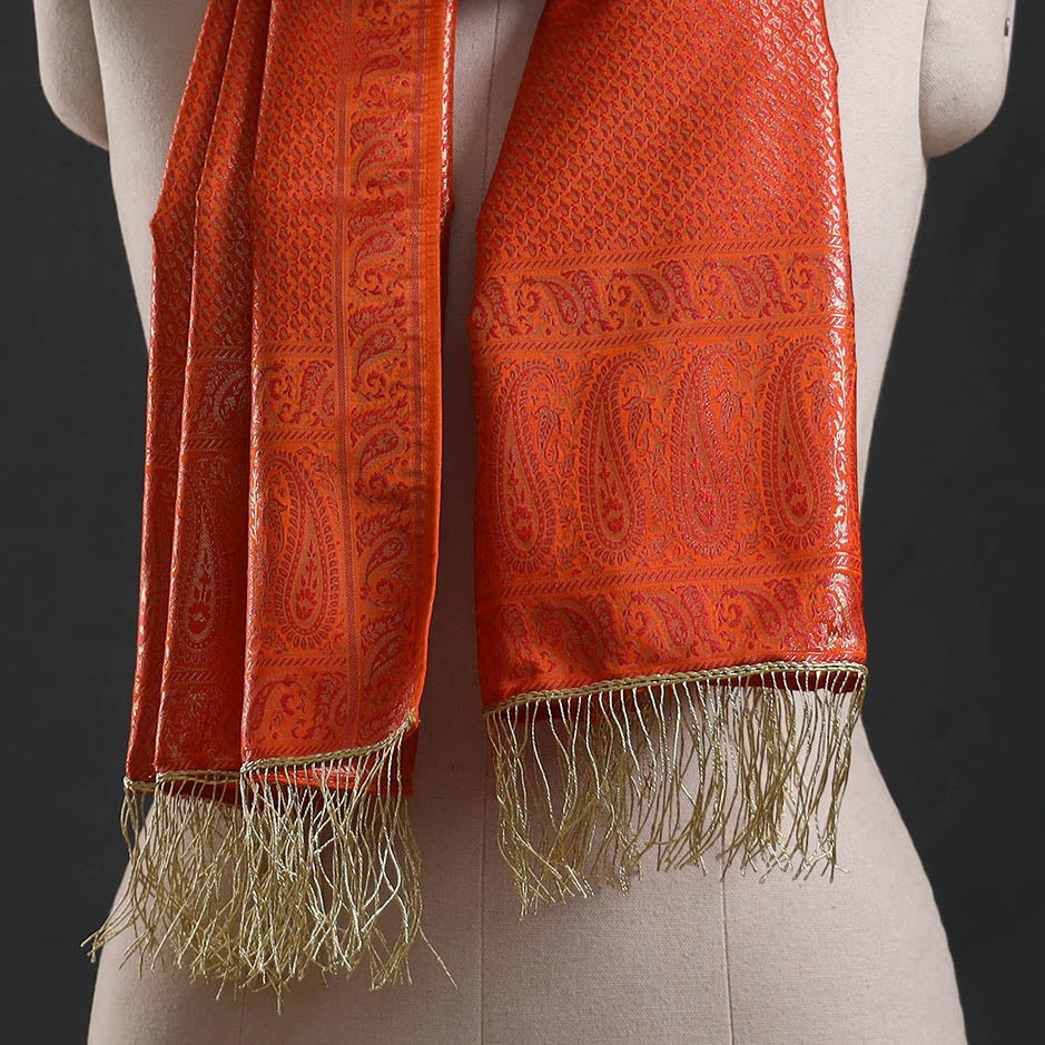 Brocade handloom semi silk banarasi stole 29 - handcrafted