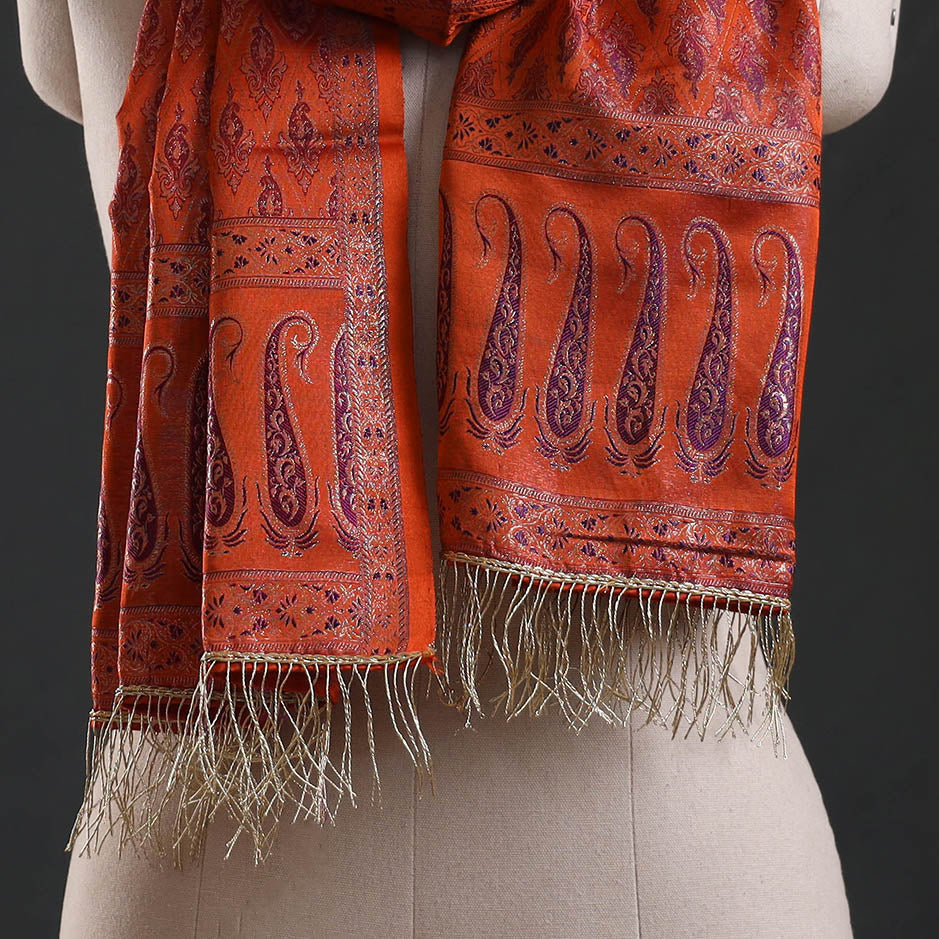 Brocade handloom semi silk banarasi stole 35 - handcrafted