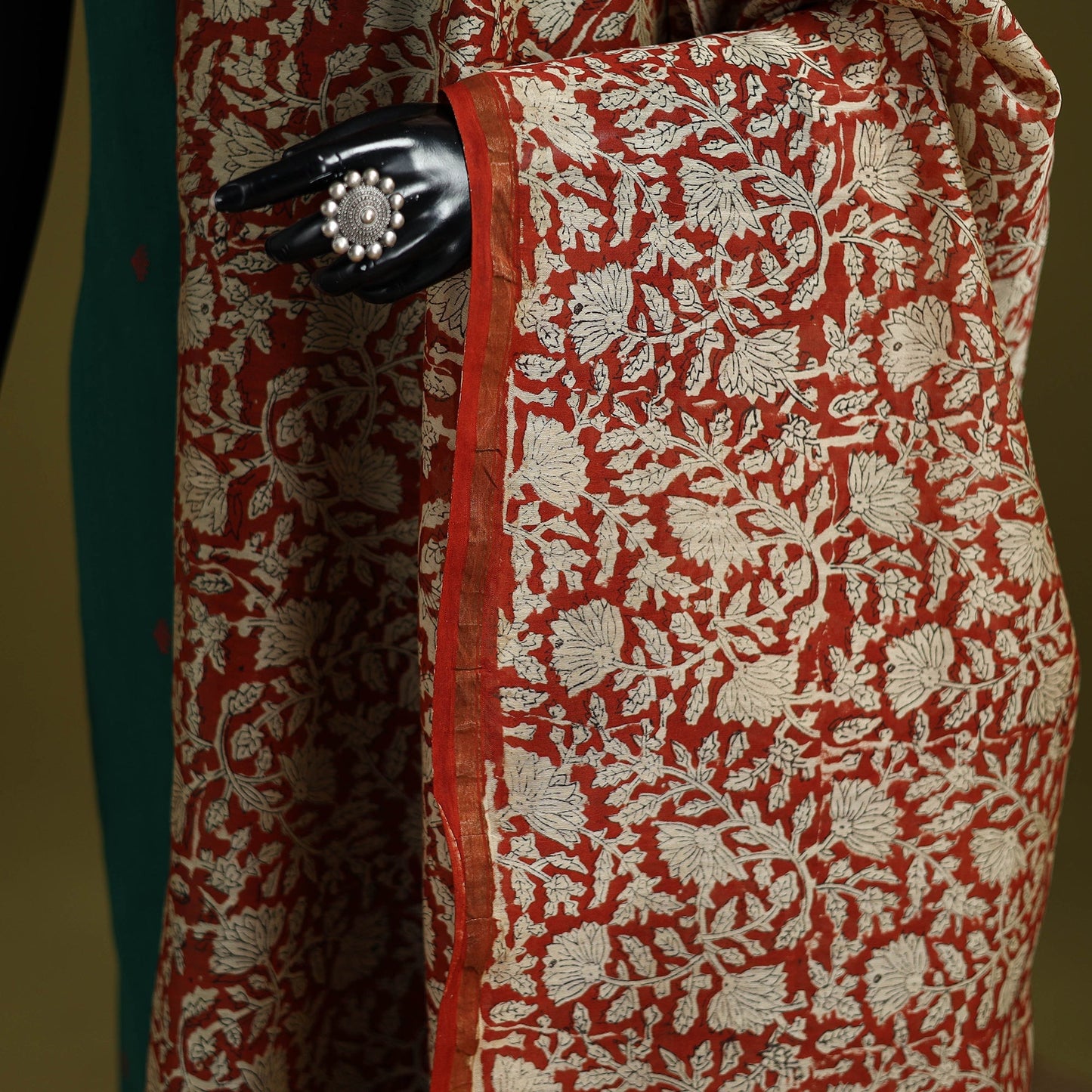 Orange - chanderi silk hand bagru dupatta with zari border