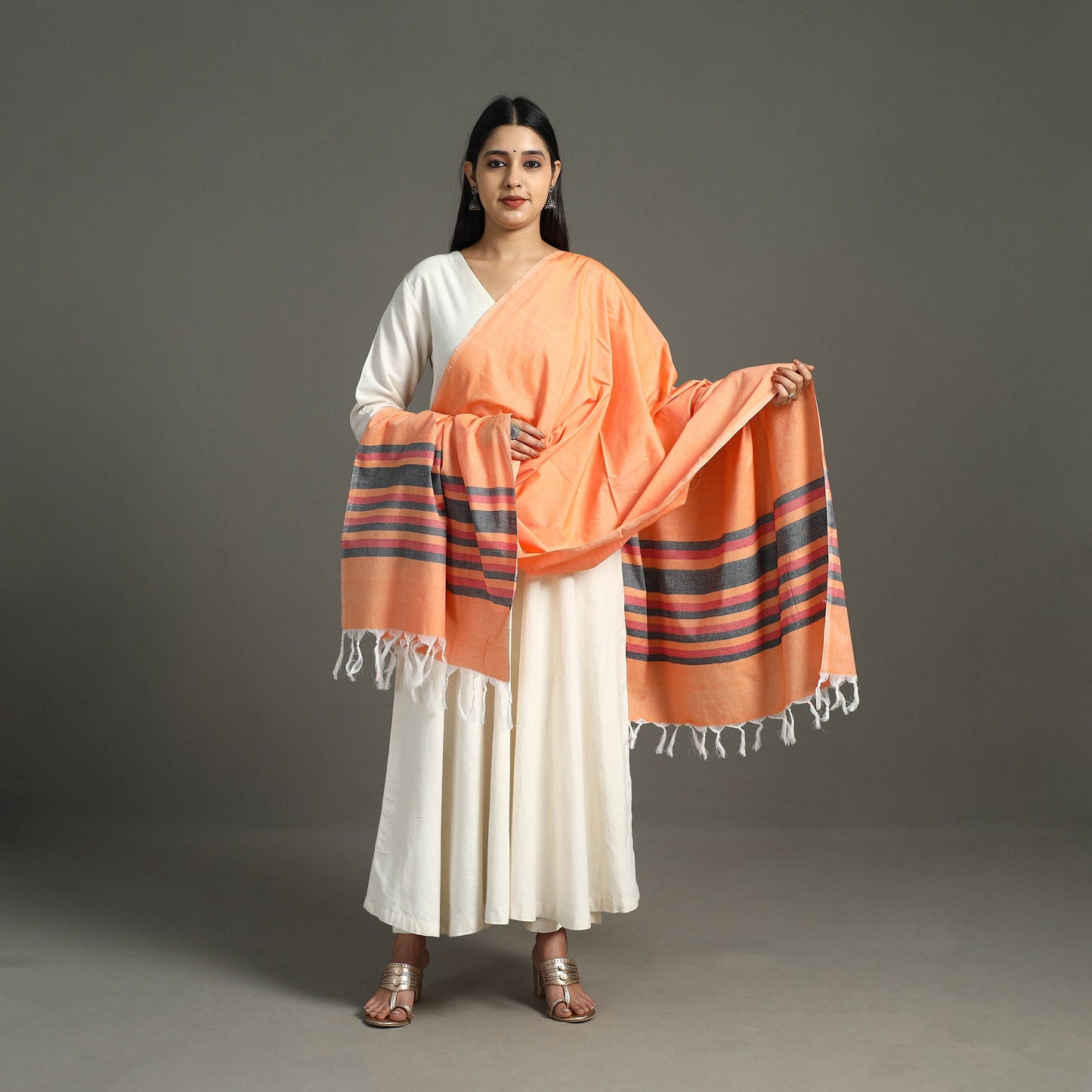 Orange - chendamangalam kuriappilly cotton handloom dupatta