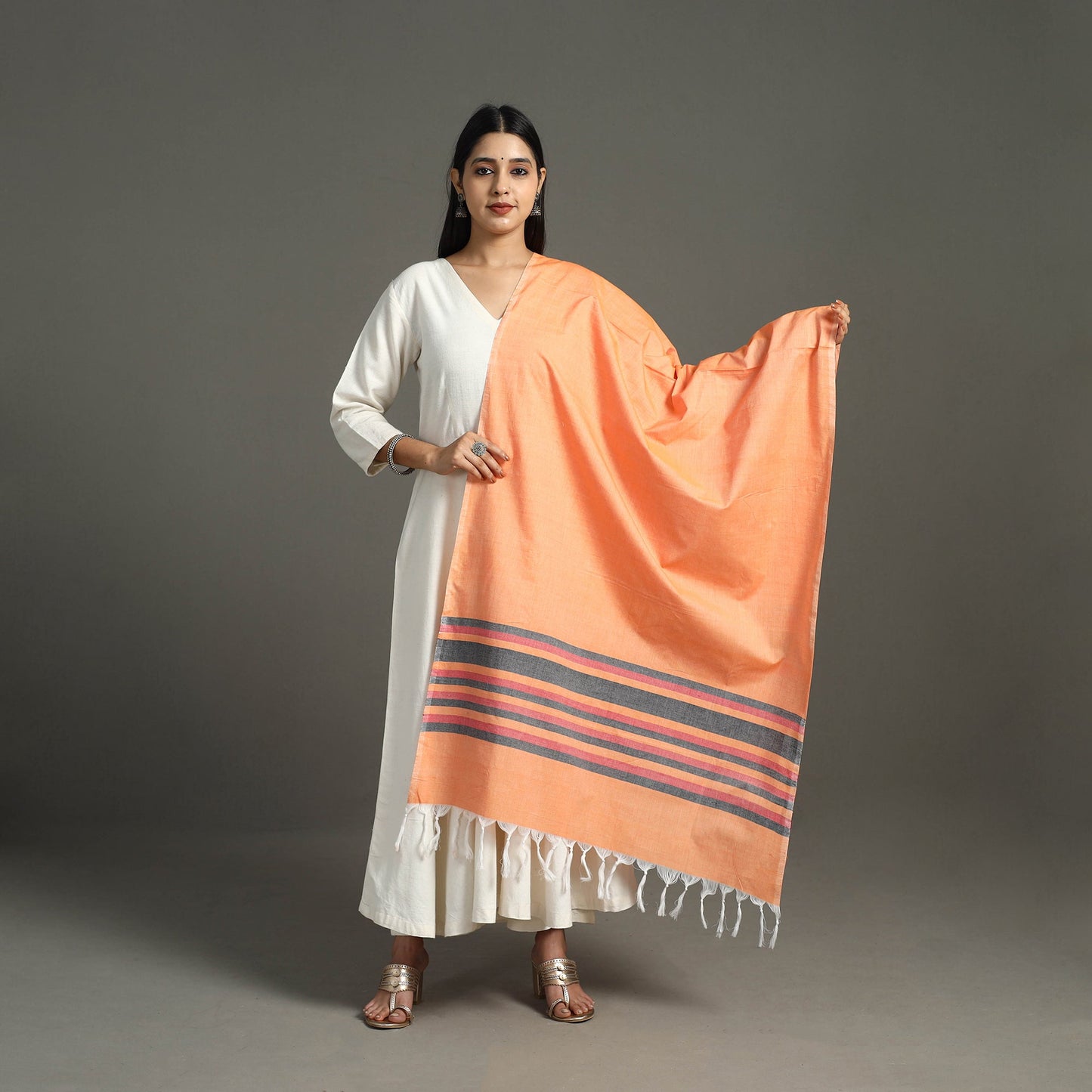 Orange - chendamangalam kuriappilly cotton handloom dupatta