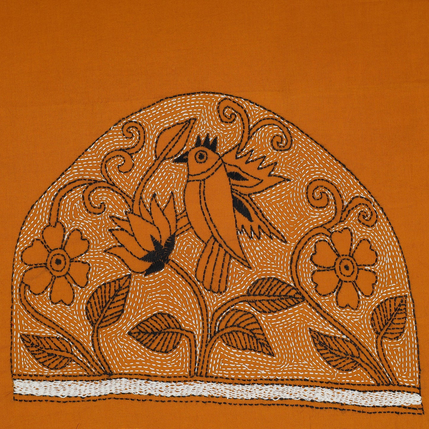 Orange Cotton Bengal Kantha Stitch Blouse Piece