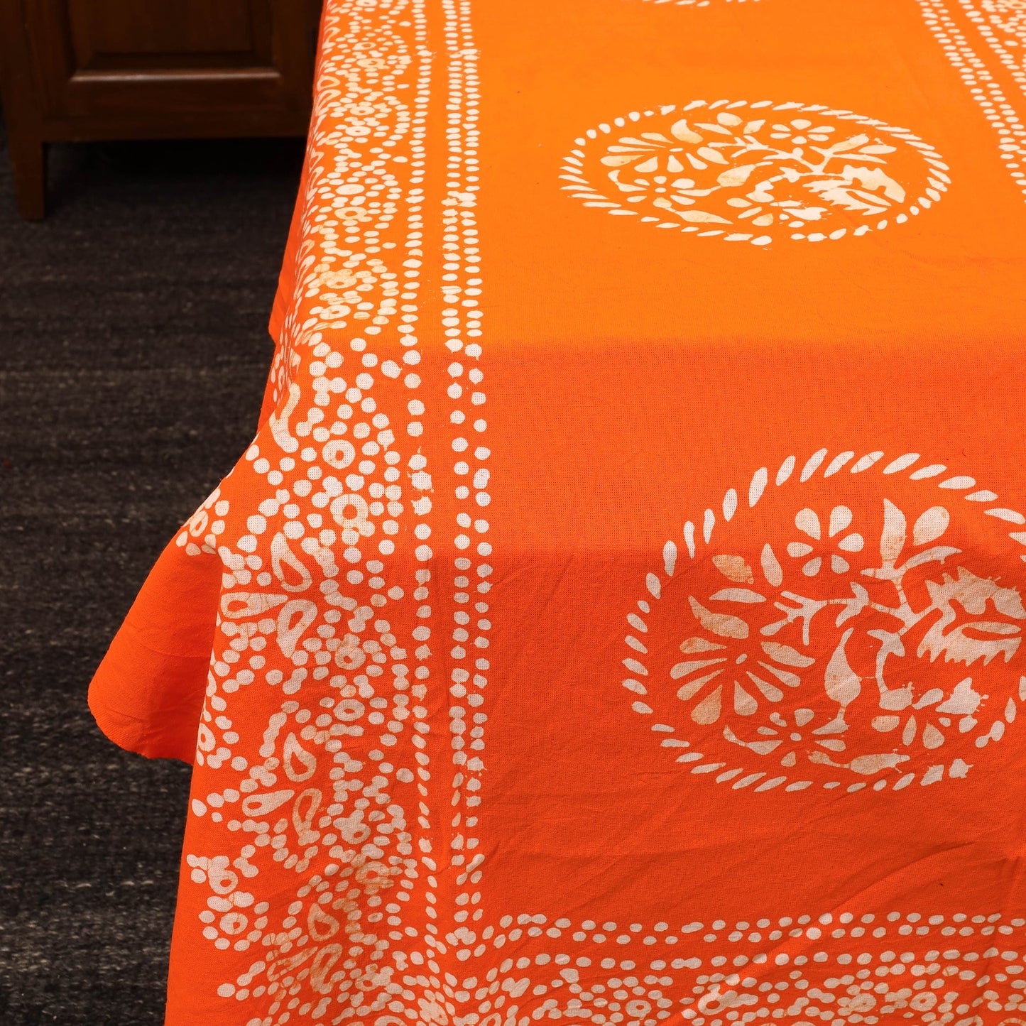 Orange Cotton Double Hand Batik Print Bed Sheet Set