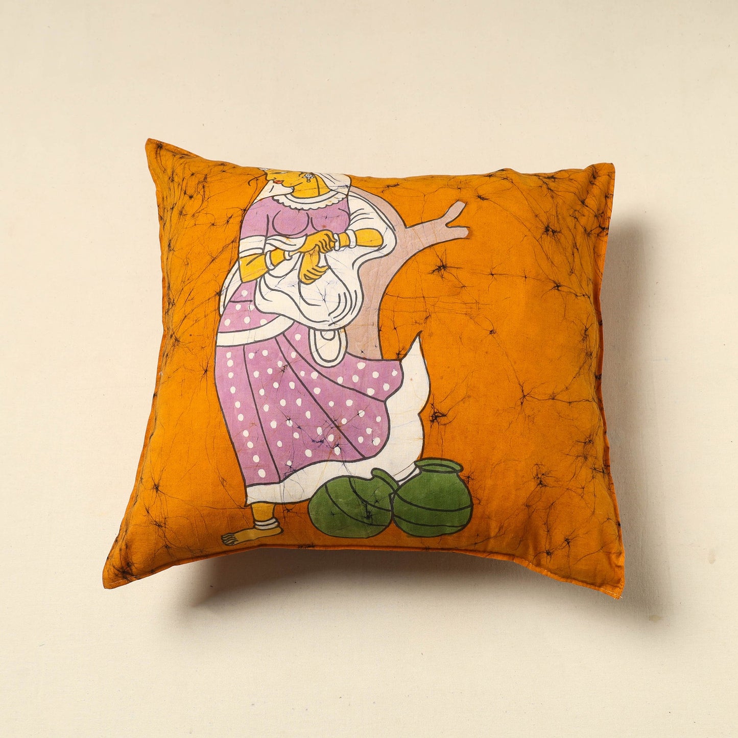 Orange Cotton Hand Batik Cushion Cover