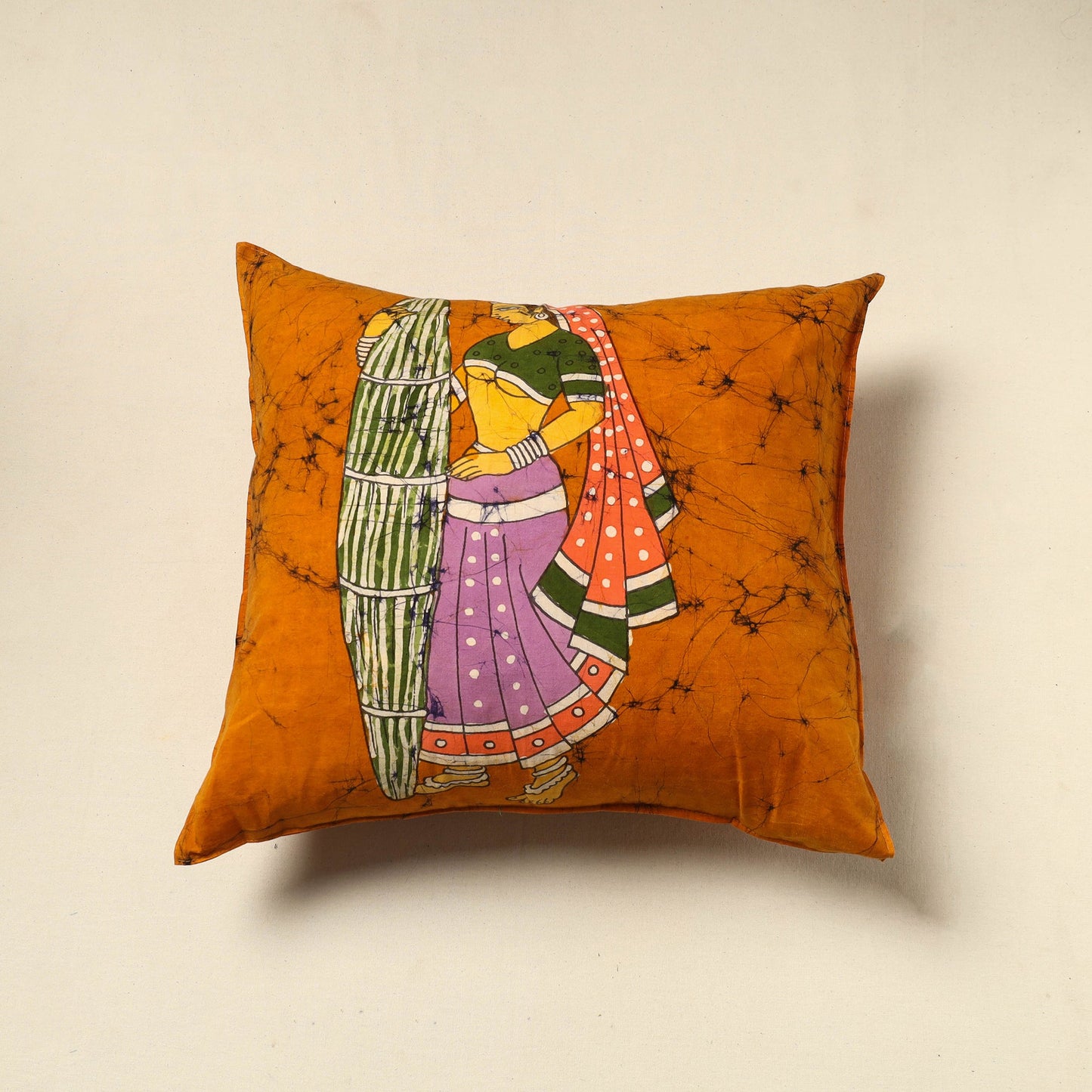 Orange Cotton Hand Batik Cushion Cover