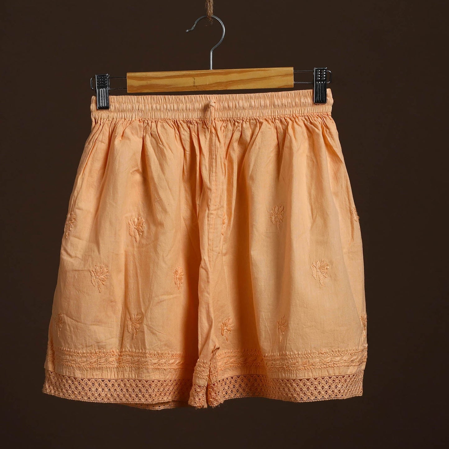 Buy Orange Cotton Hand Embroidery Chikankari Short