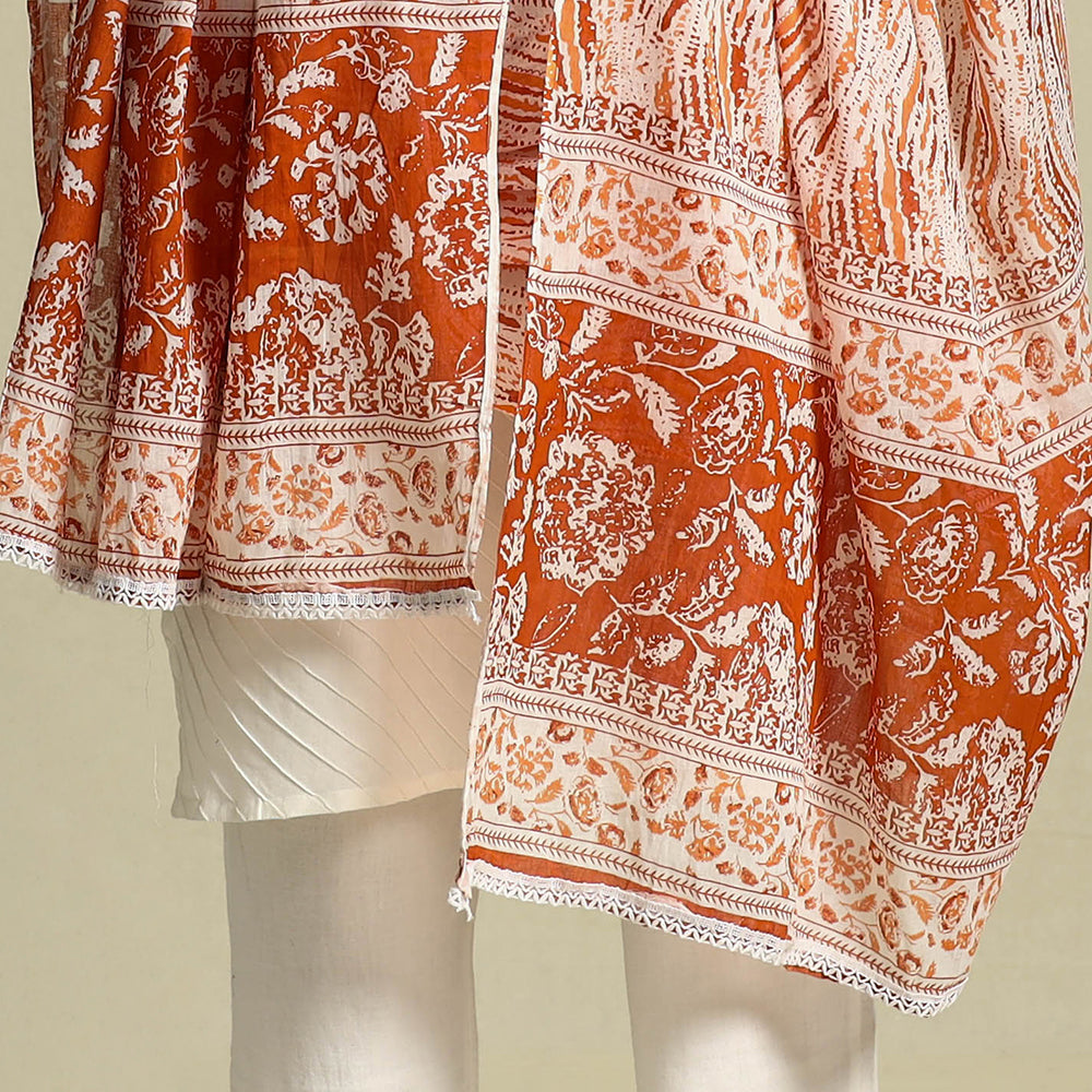 Orange Cotton Jaipur Printed Dupatta