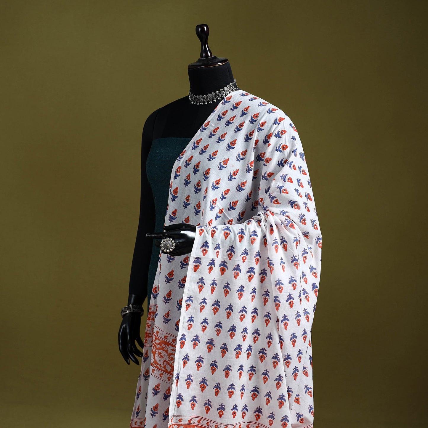 Cotton sanganeri floral dupatta 41 - handcrafted