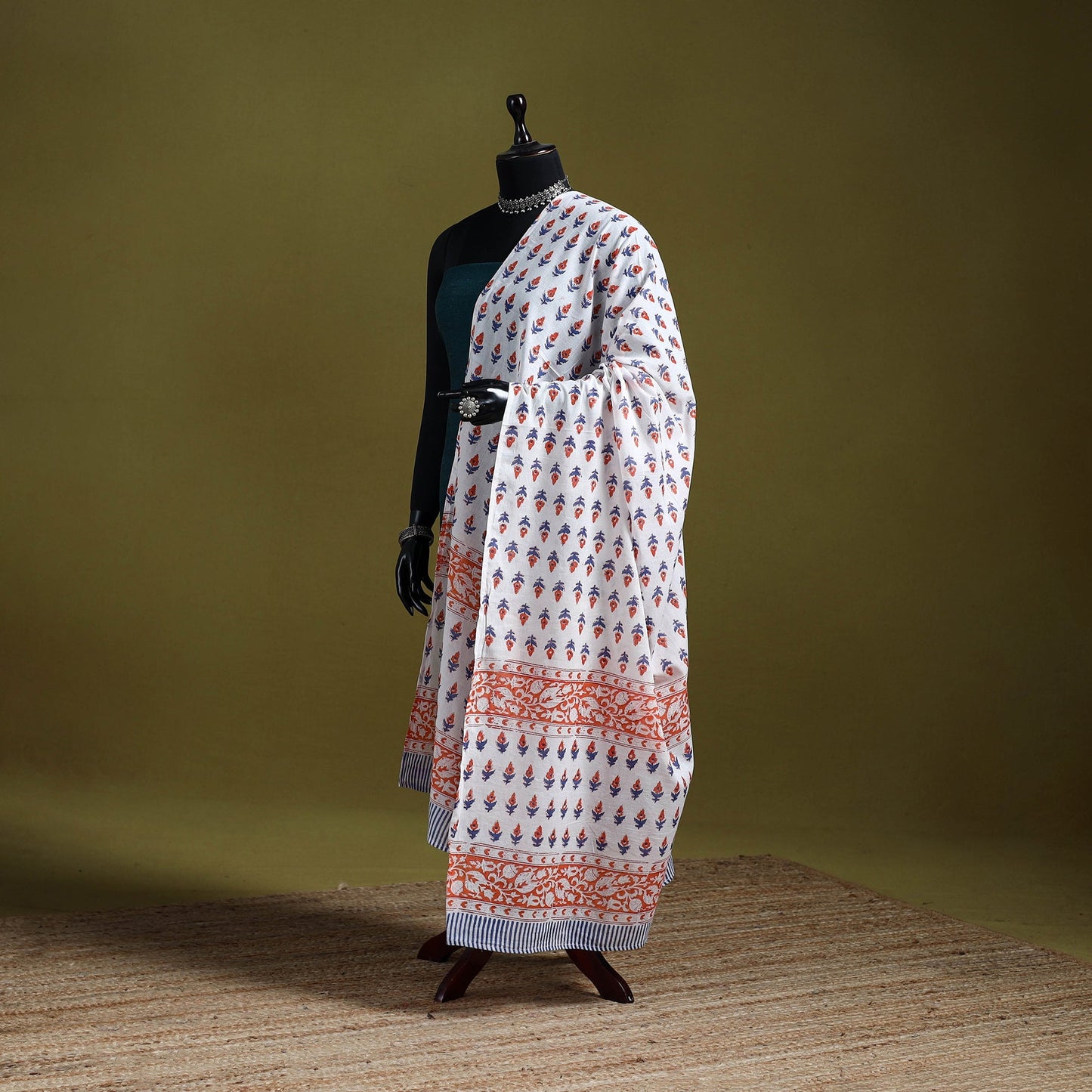 Cotton sanganeri floral dupatta 41 - handcrafted