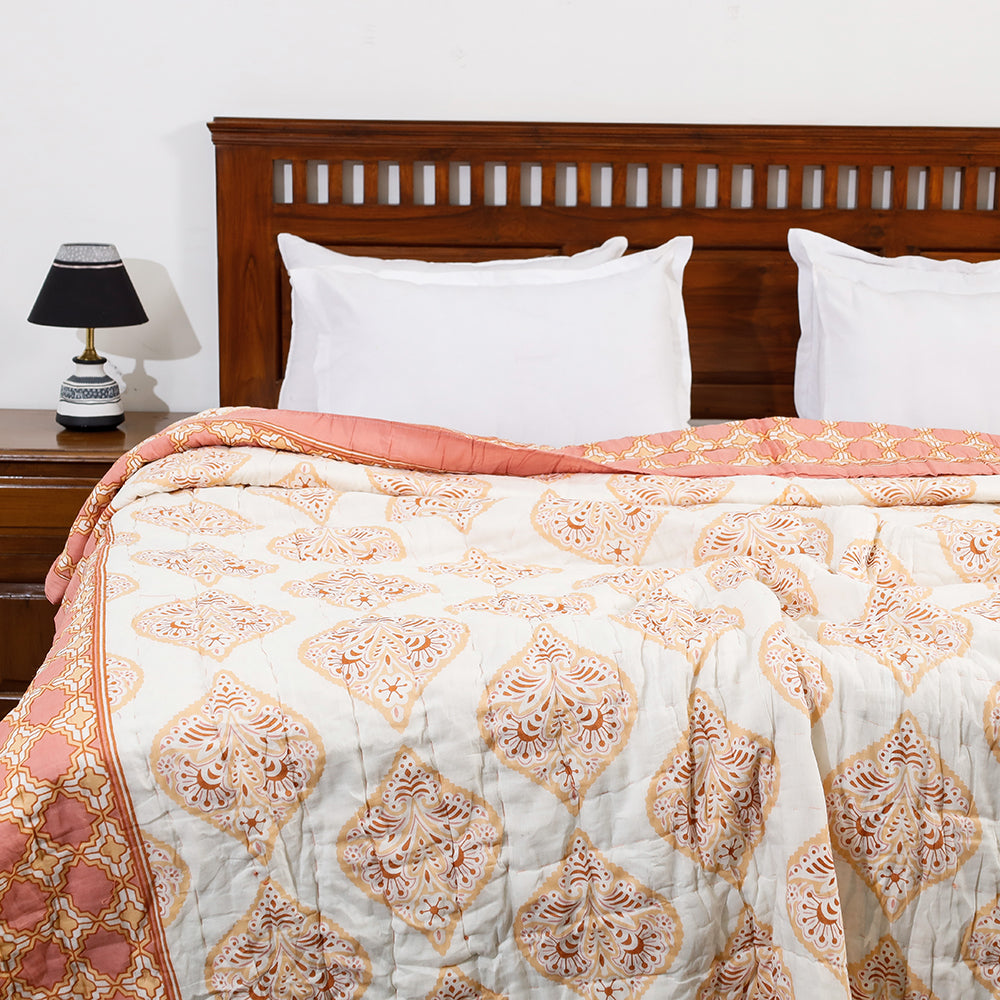 Double - Sanganeri Printed Reversible Soft Cotton Quilt / Blanket