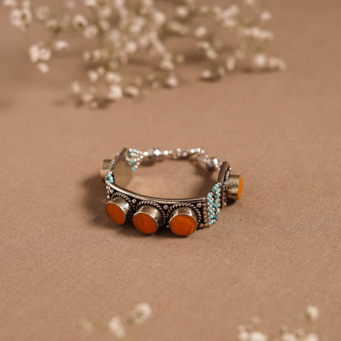 Orange - ethnic tribal tibetan metal bracelet from himalaya