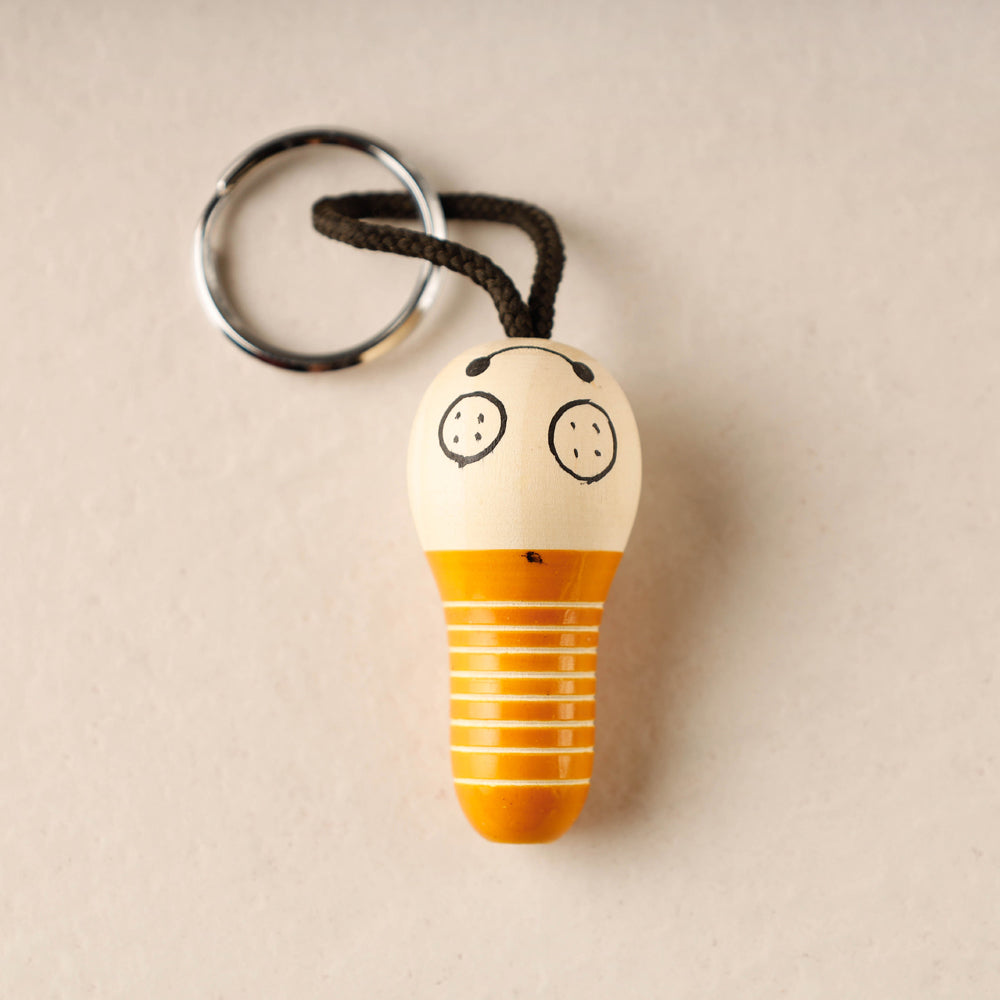 Orange Channapatna Handmade Wooden Keychain