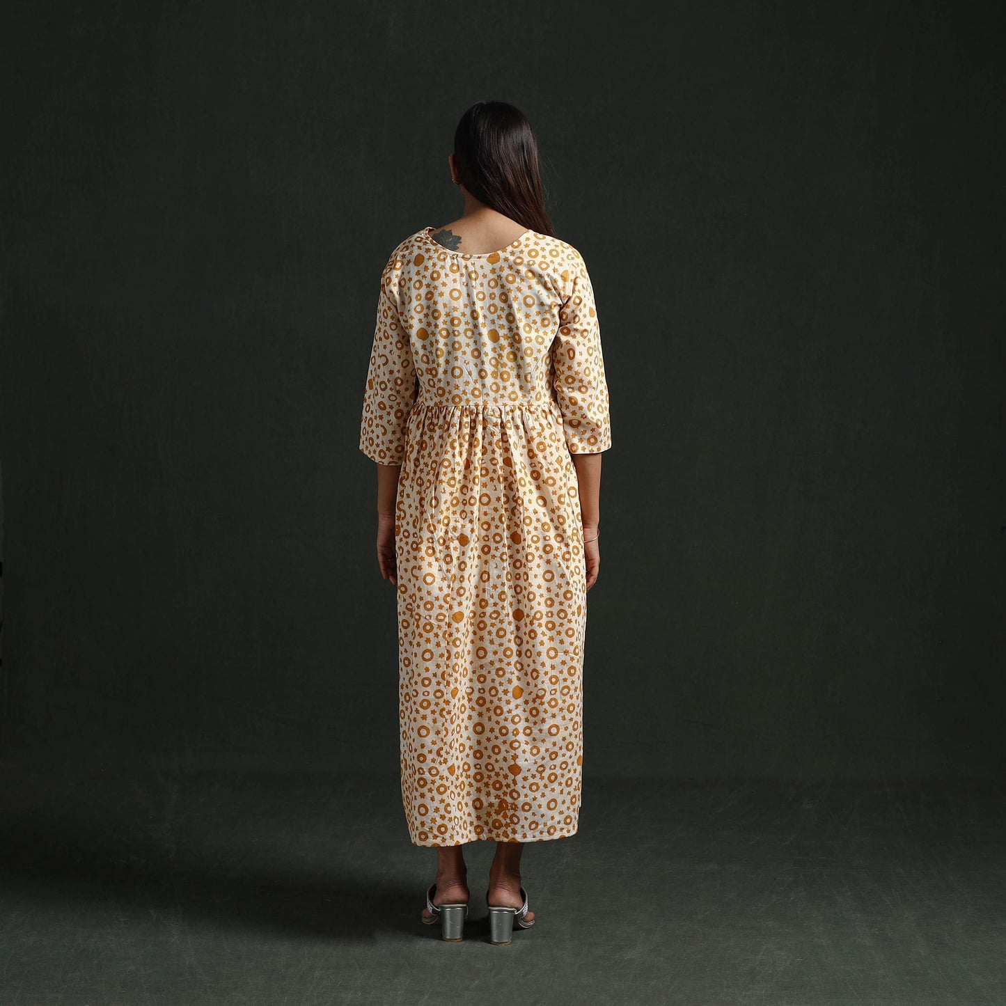 Flared angrakha cotton hand block batik print dress 09