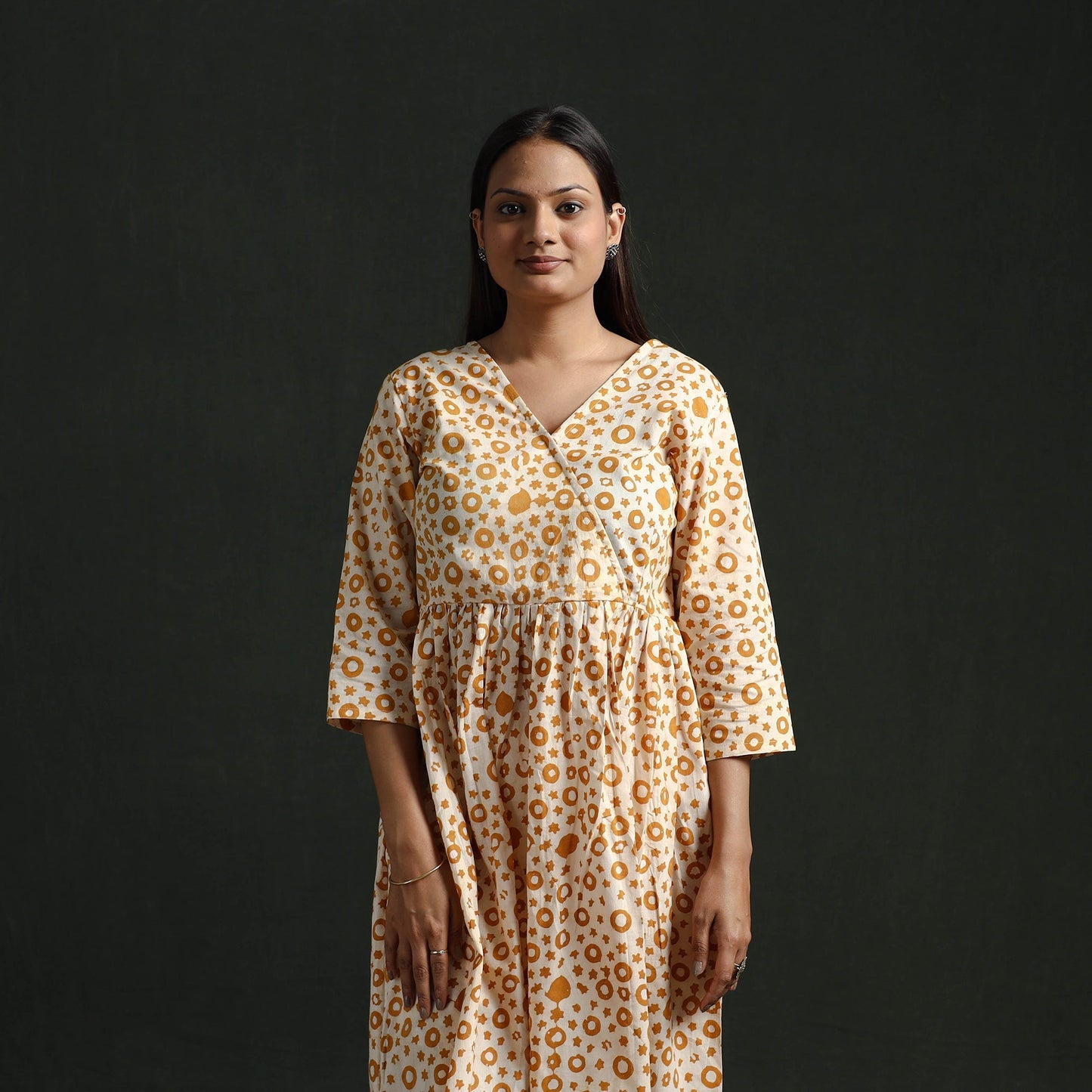Flared angrakha cotton hand block batik print dress 09