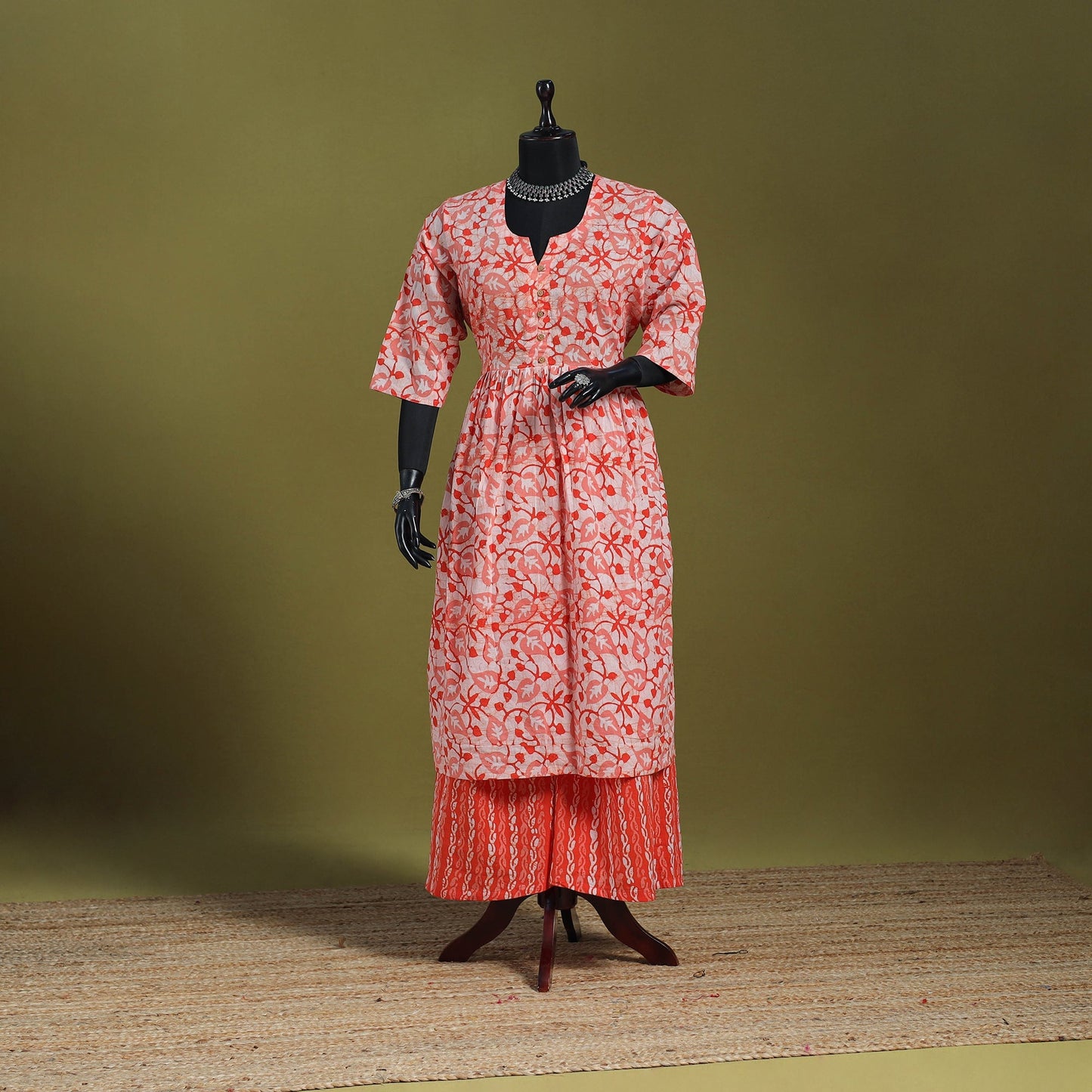 Orange - flared cotton hand batik suit set (set of 2) 13