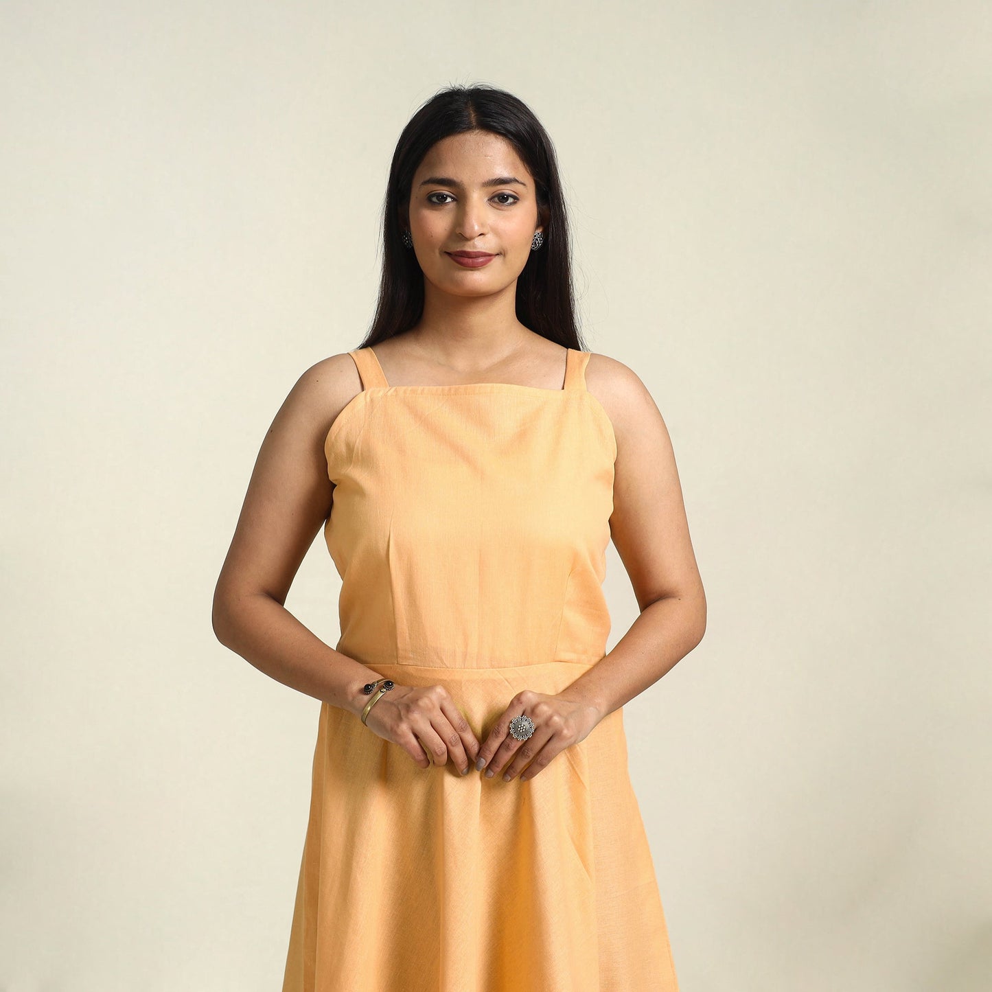 Orange Flex Cotton Plain Dress