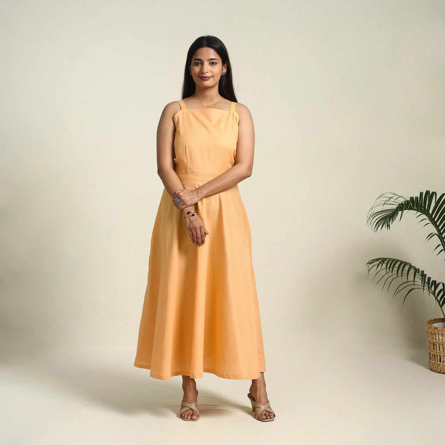 Orange Flex Cotton Plain Dress