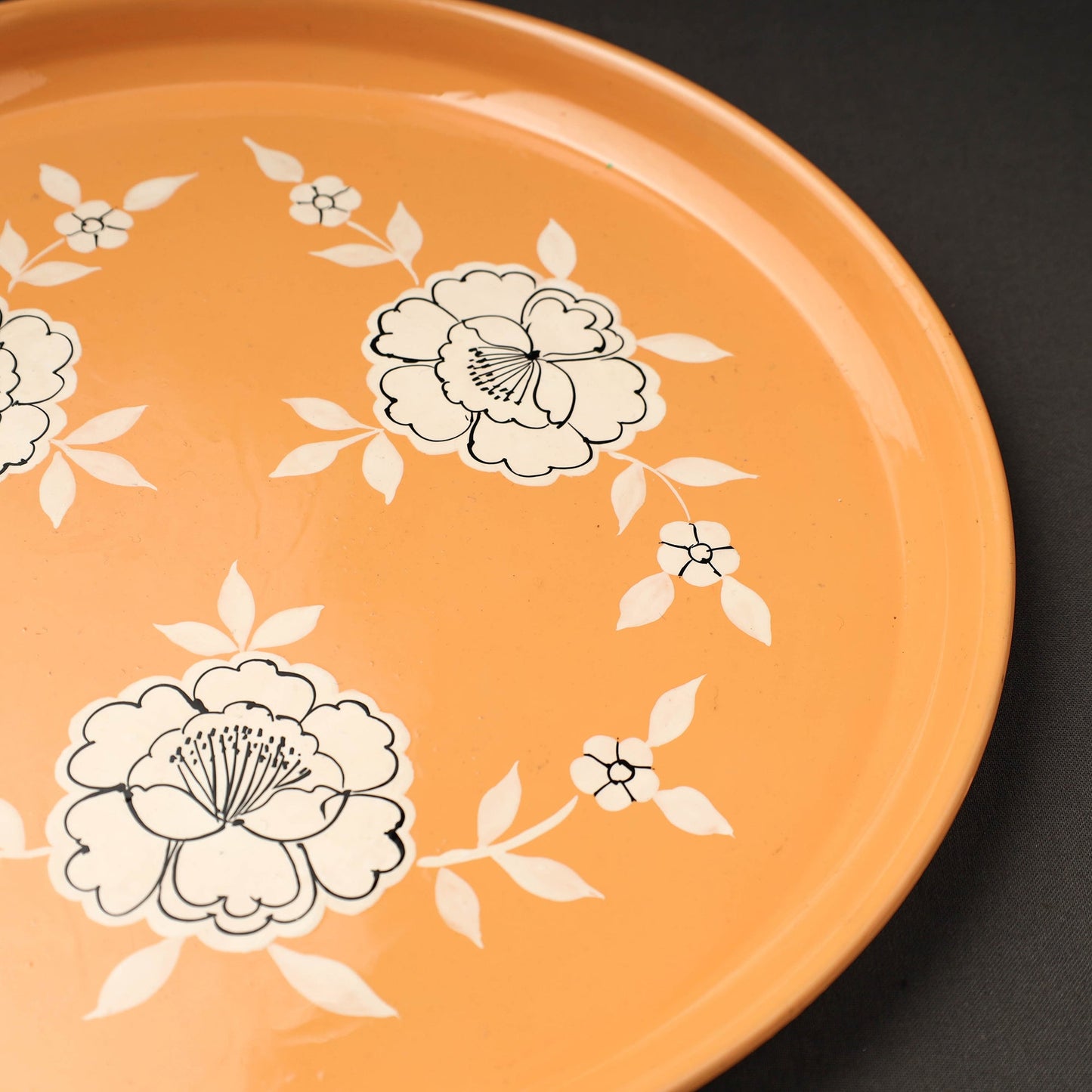 Orange Floral Handpainted Enamelware Stainless Steel Plate