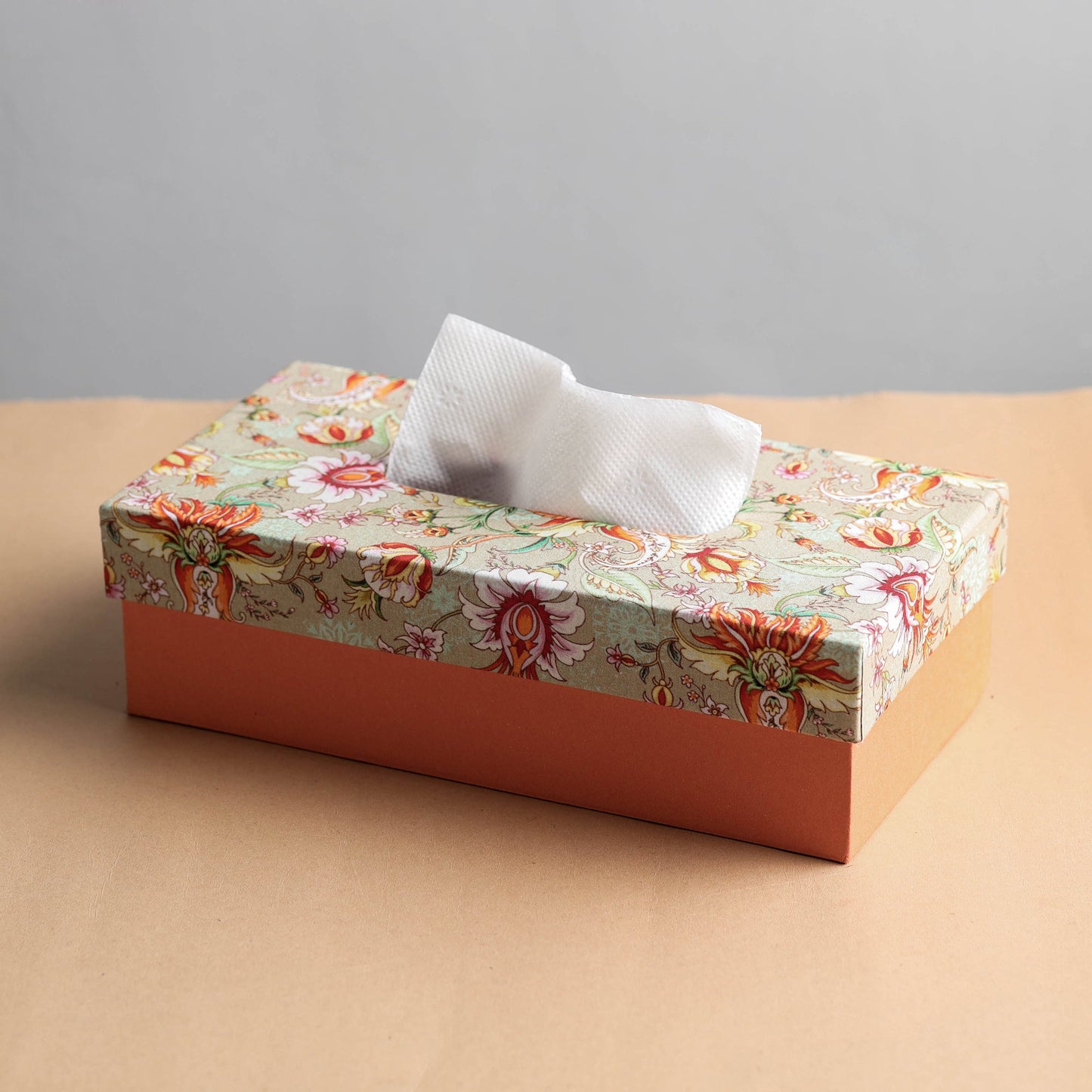 Orange Floral Printed Handcrafted Tissue Box