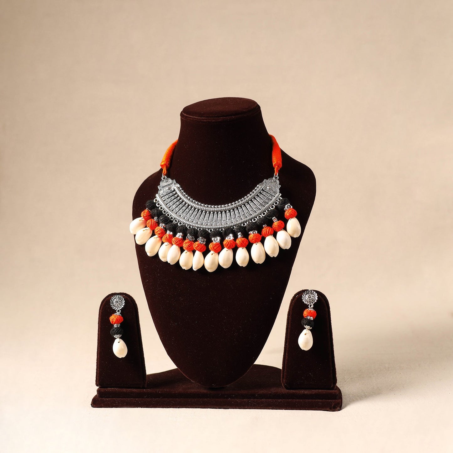 German Silver Necklace Set with Shell & Thread Beads