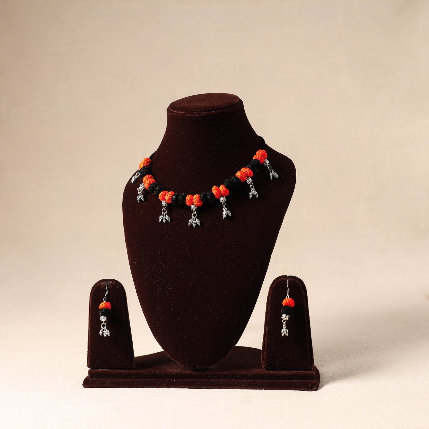 Orange German Silver Thread Beads Necklace Set