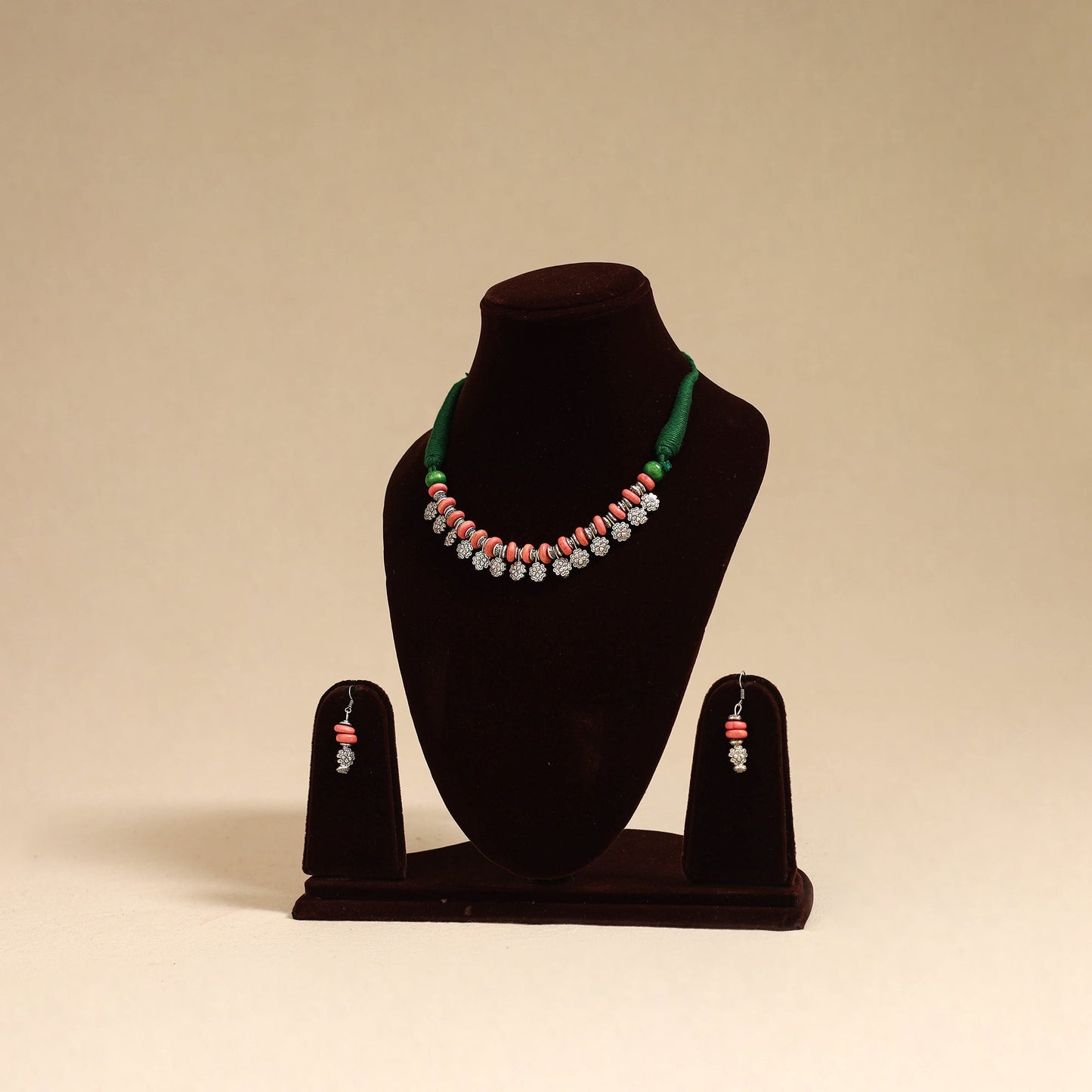 Orange - german silver wooden beads necklace set 01