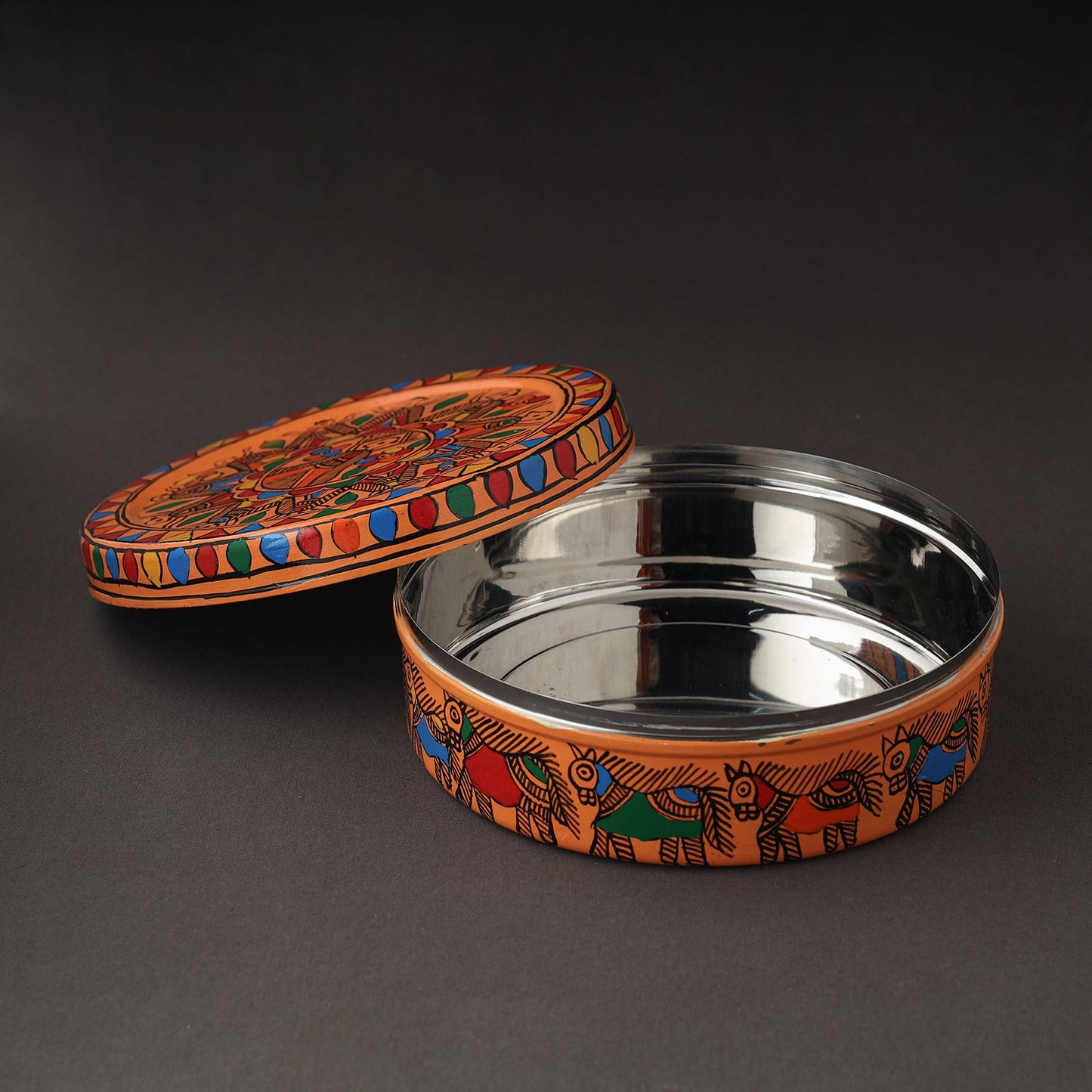 Godna Madhubani Handpainted Stainless Steel Casserole