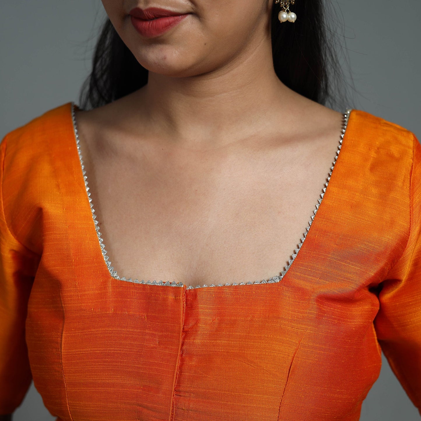 Orange Gota Patti Slub Silk Plain Blouse