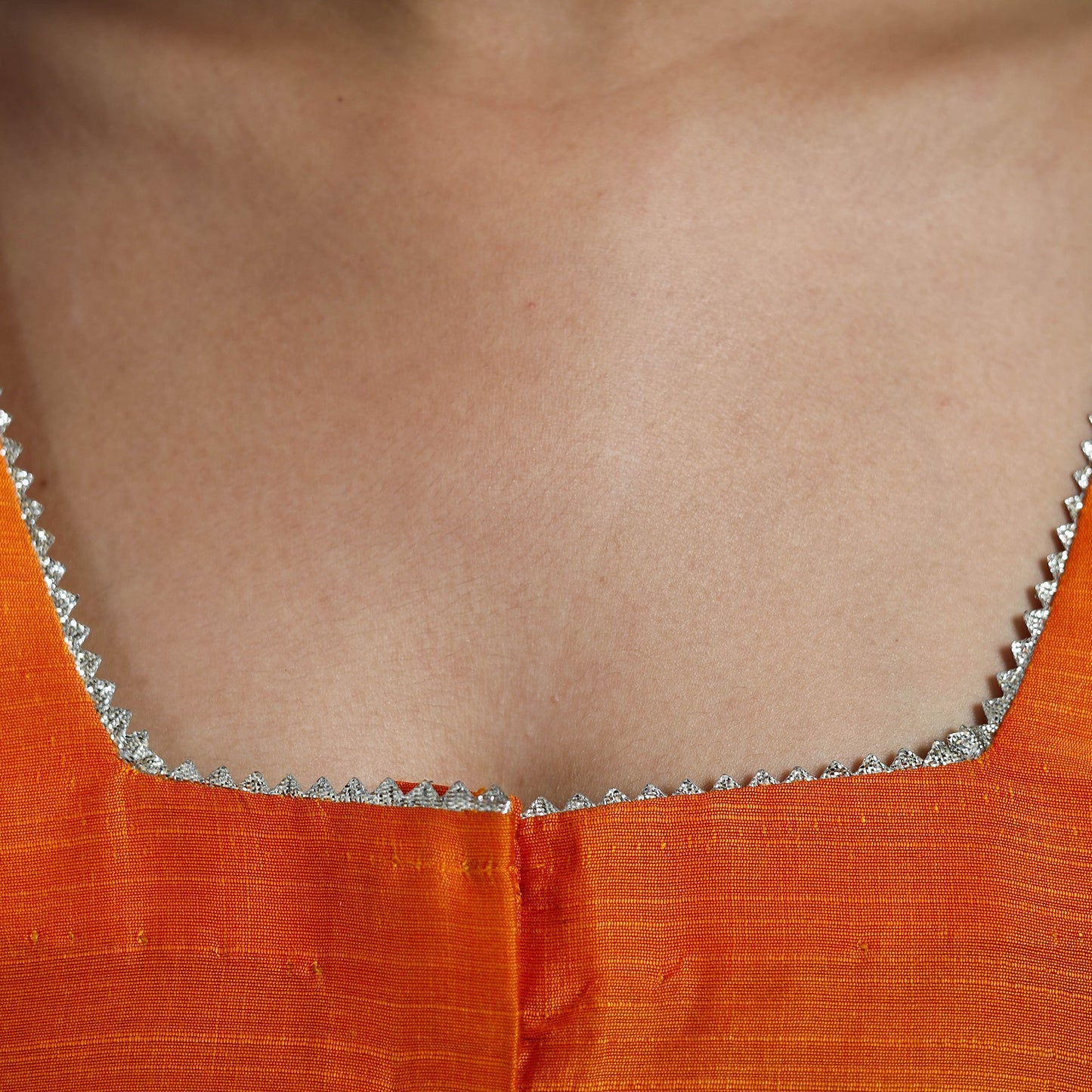 Orange Gota Patti Slub Silk Plain Blouse