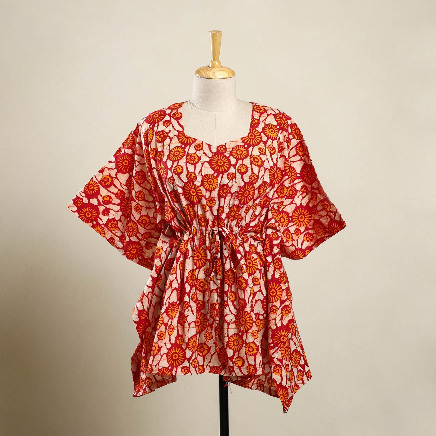 Orange Hand Batik Print Cotton Kaftan