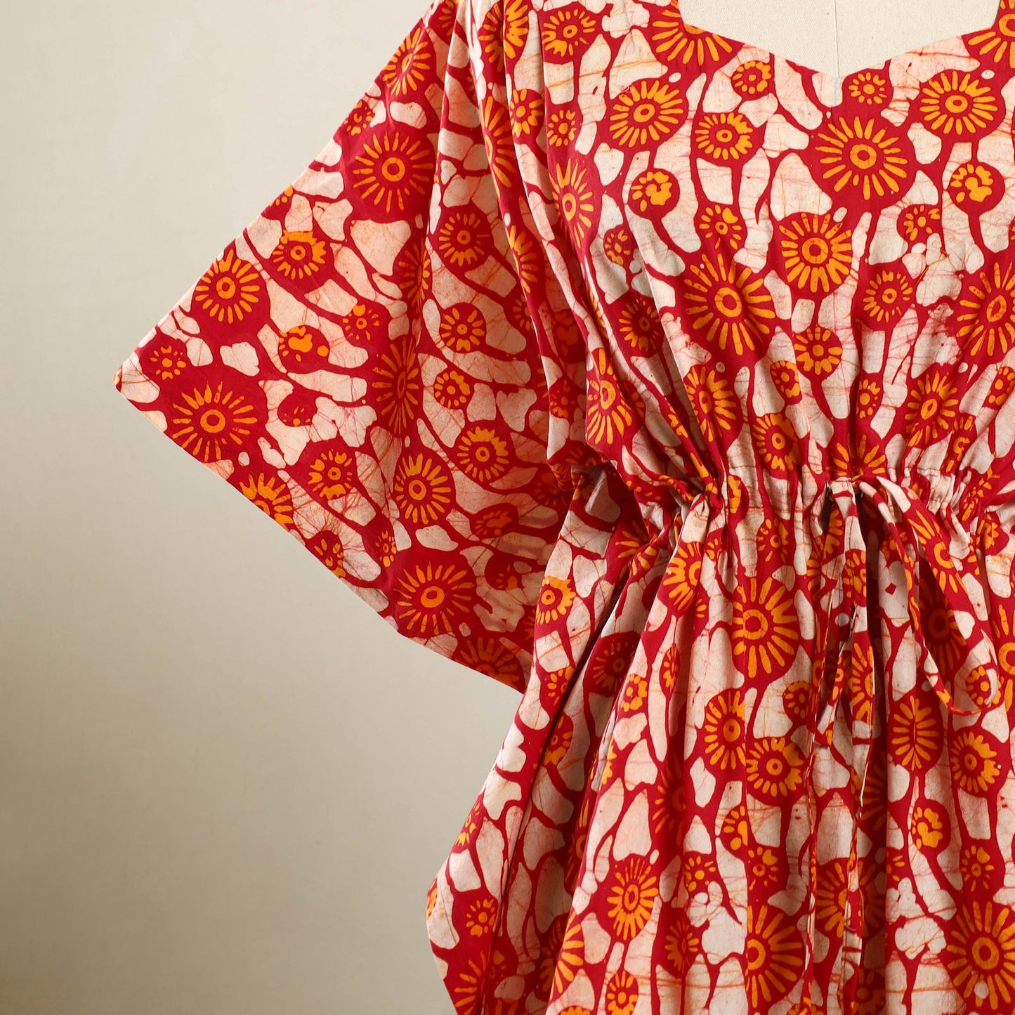 Orange Hand Batik Print Cotton Kaftan