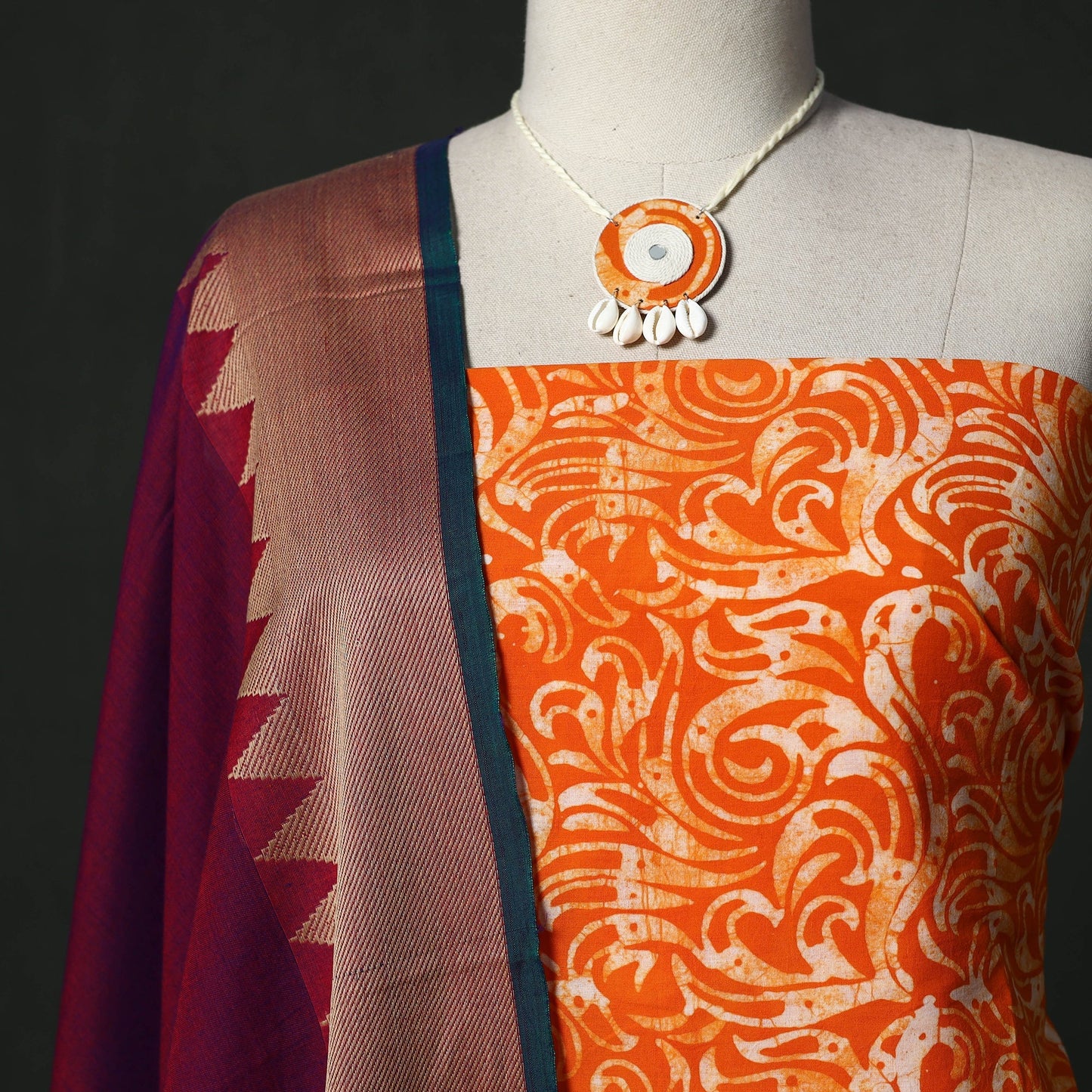 Hand block batik print cotton 2pc unstitched dress material