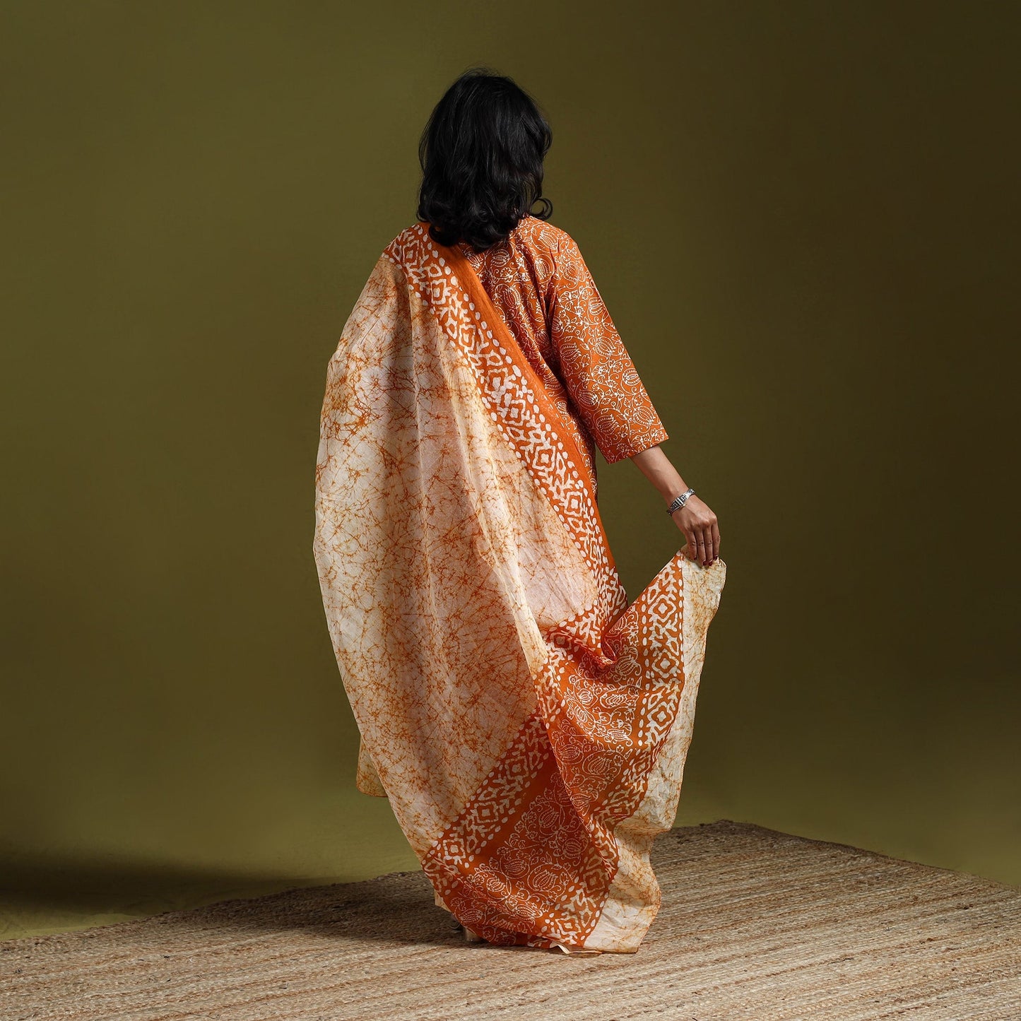 Hand block batik print cotton suit set with dupatta