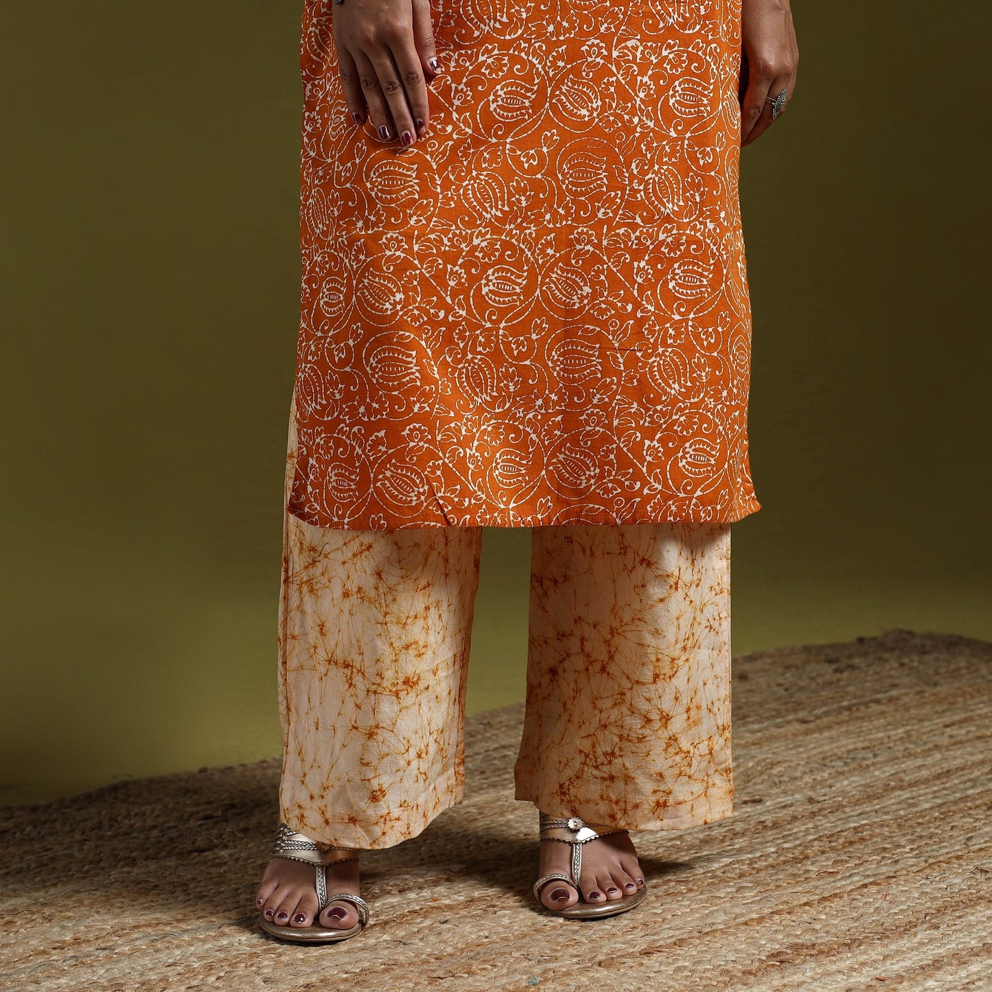 Hand block batik print cotton suit set with dupatta