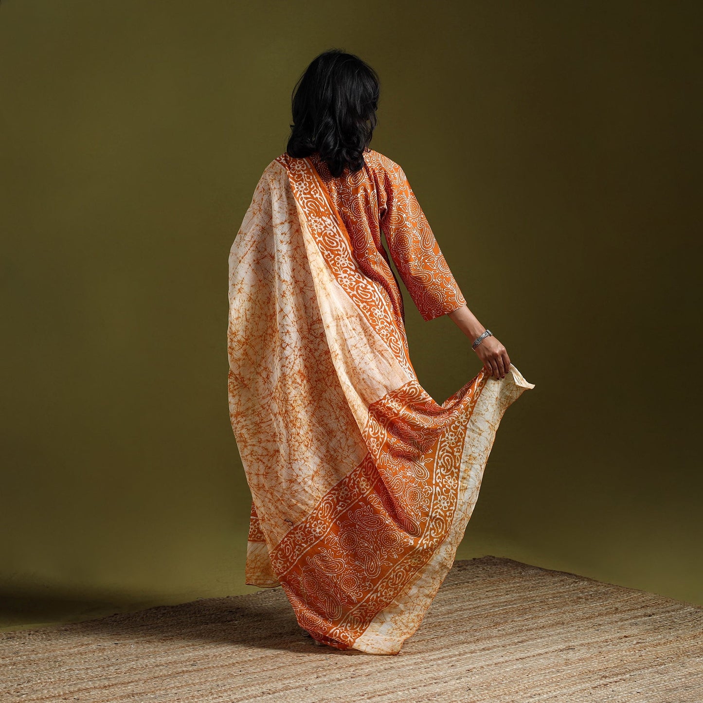 Hand block batik print cotton suit set with dupatta