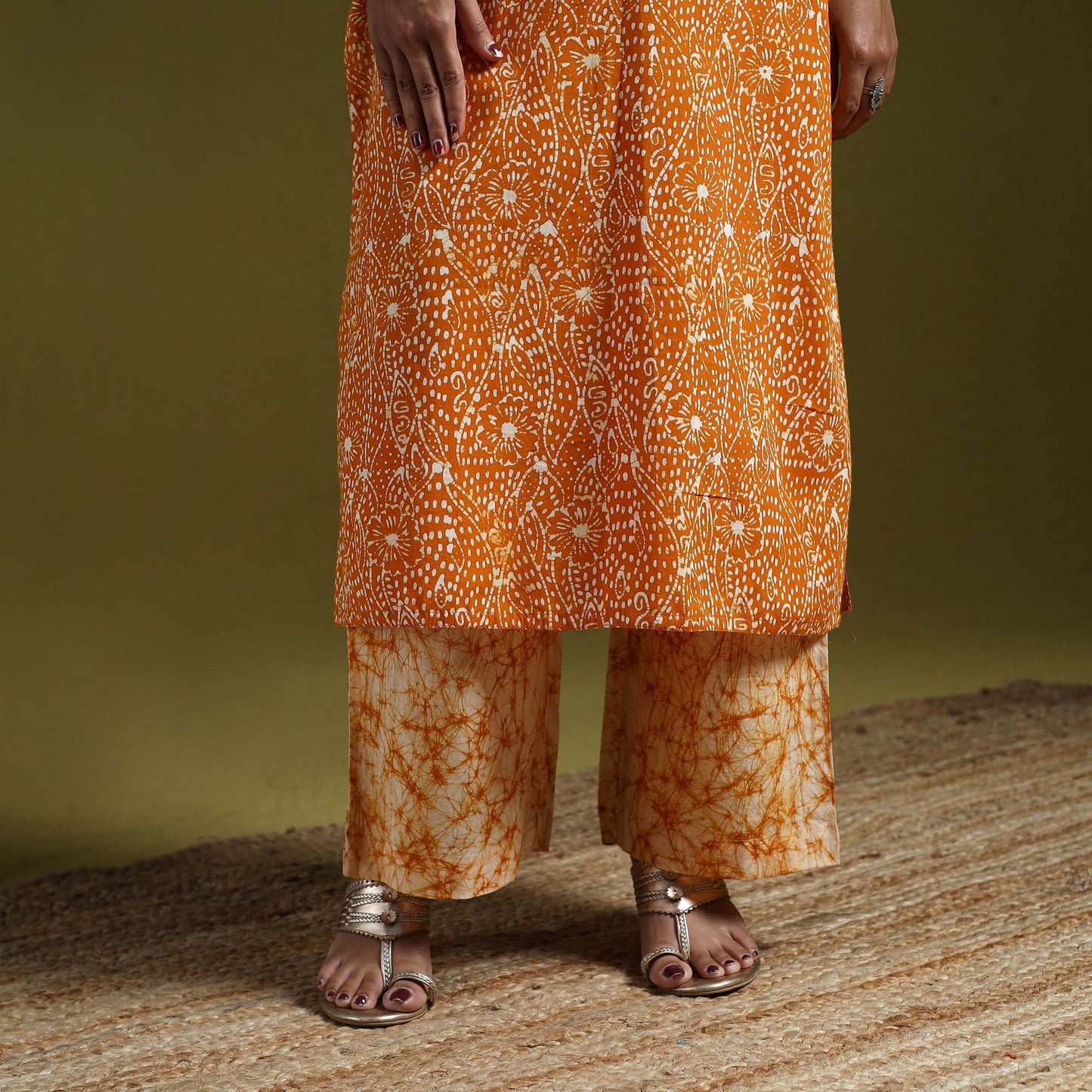 Hand block batik print cotton suit set with dupatta