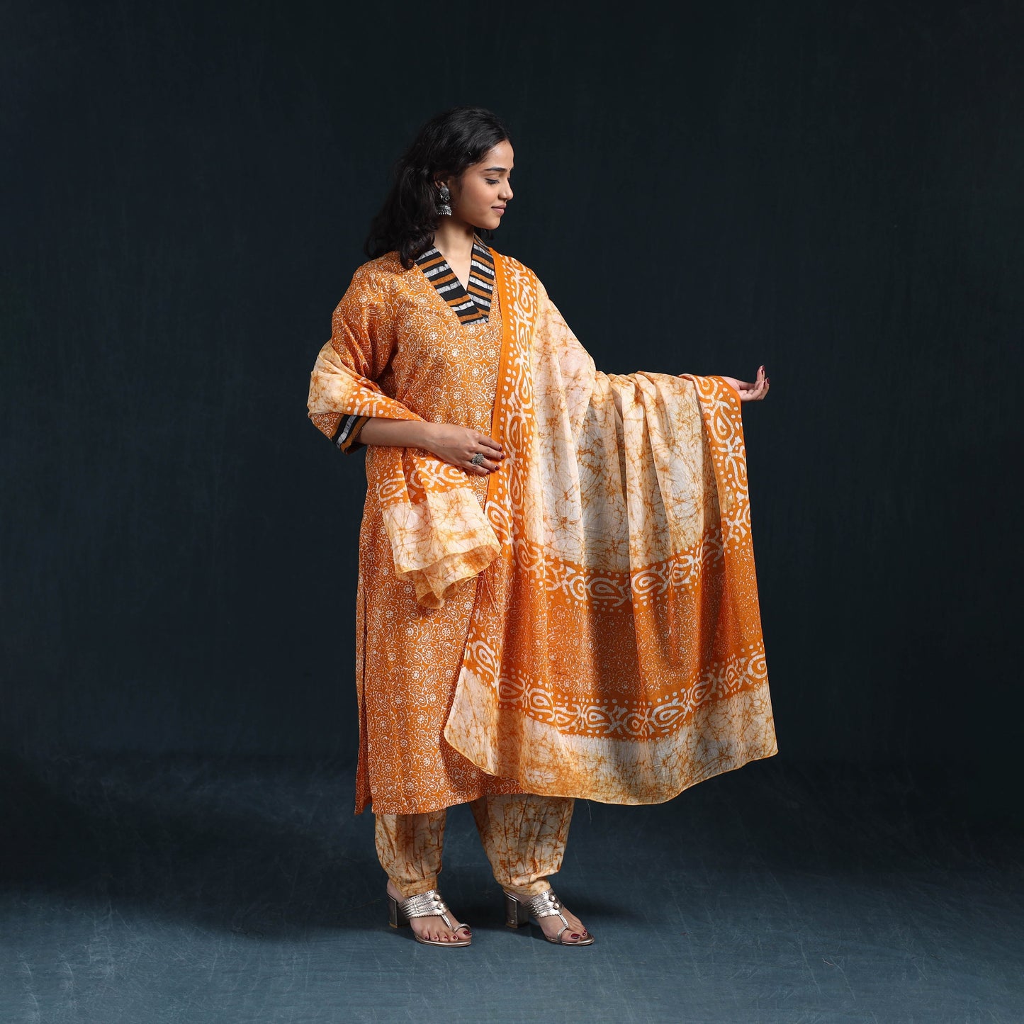 Hand batik cotton suit set with dupatta for women 16
