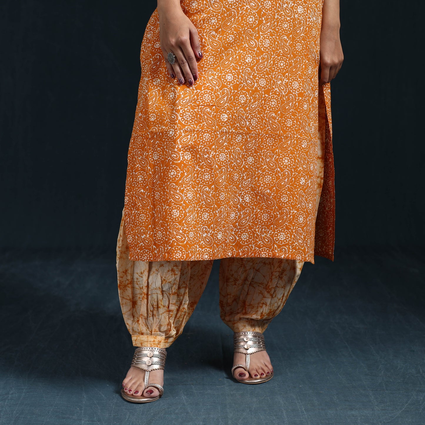Hand batik cotton suit set with dupatta for women 16