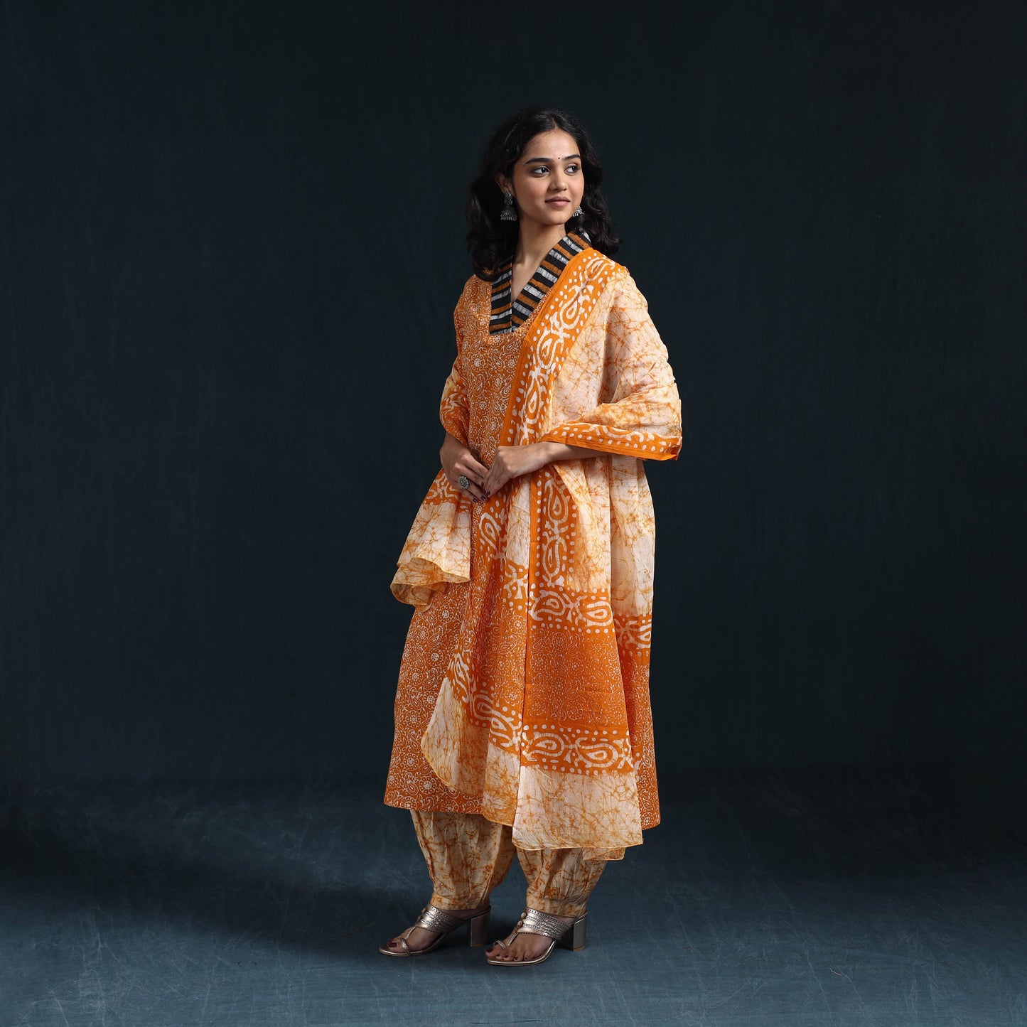 Hand batik cotton suit set with dupatta for women 16