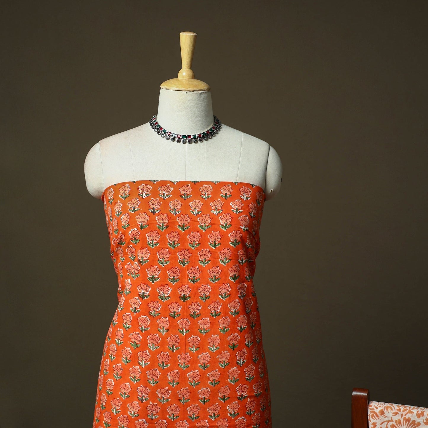 Hand block print cotton sanganeri 3pc unstitched dress