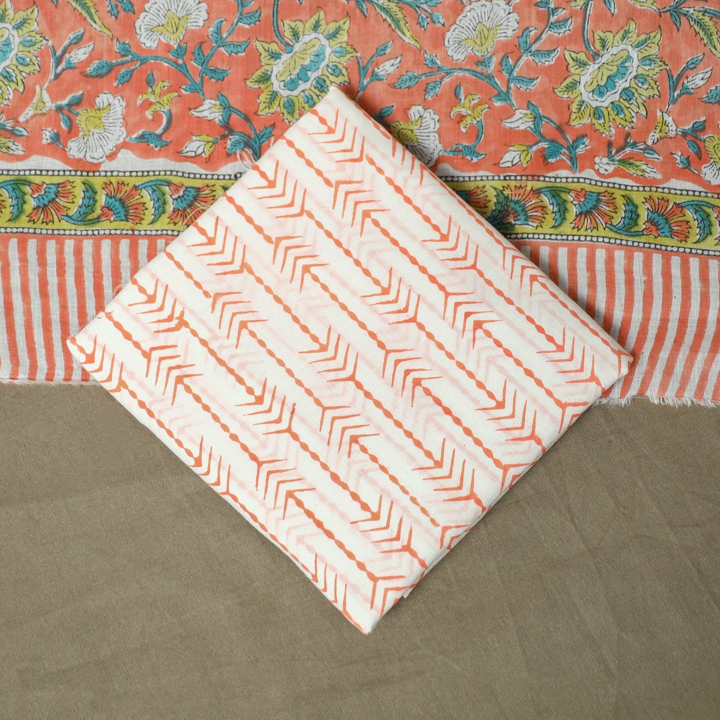 Hand block print cotton sanganeri 3pc unstitched dress