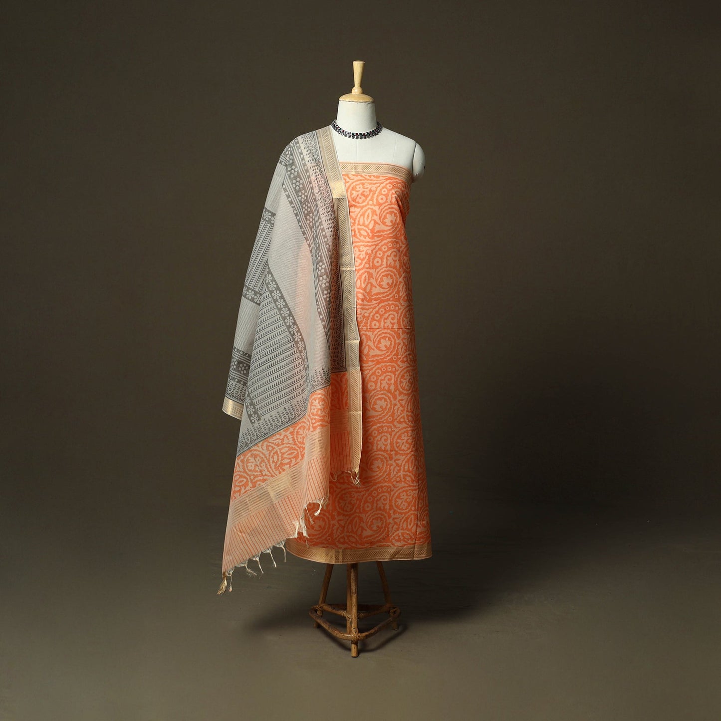 Hand block print mangalagiri cotton 3pc unstitched dress
